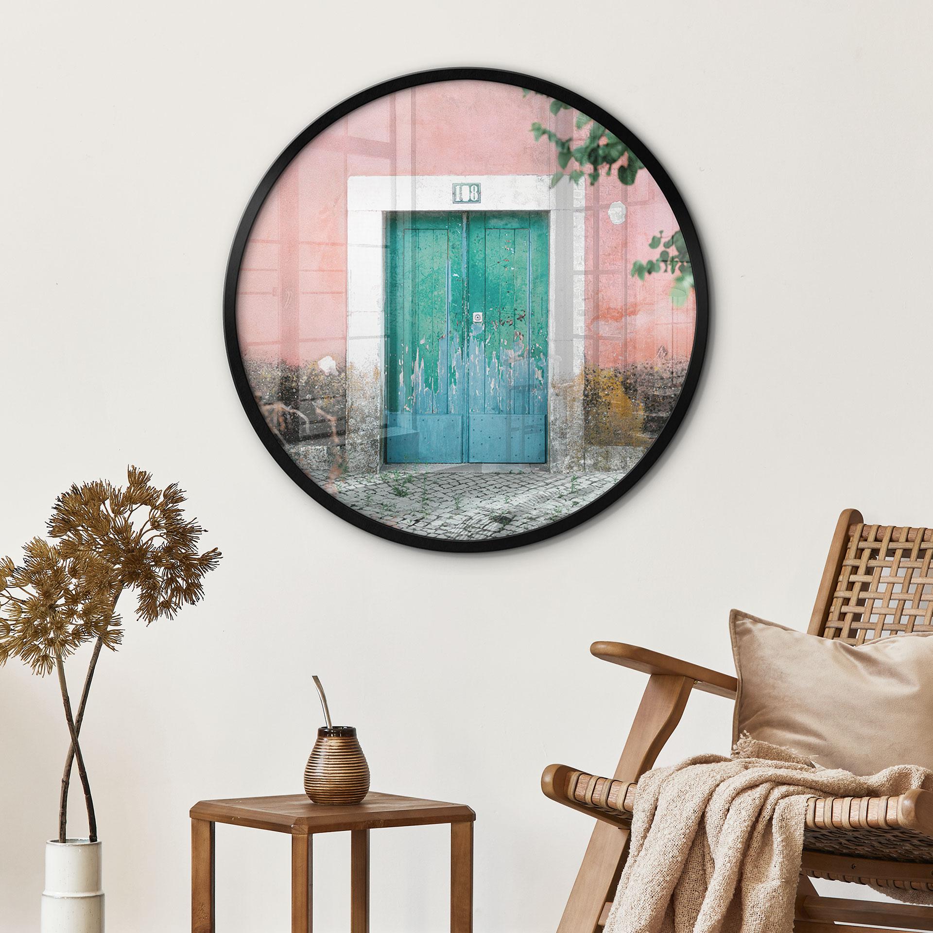 Plakat Middelhavshusets facade i Lissabon - Zwart - Round