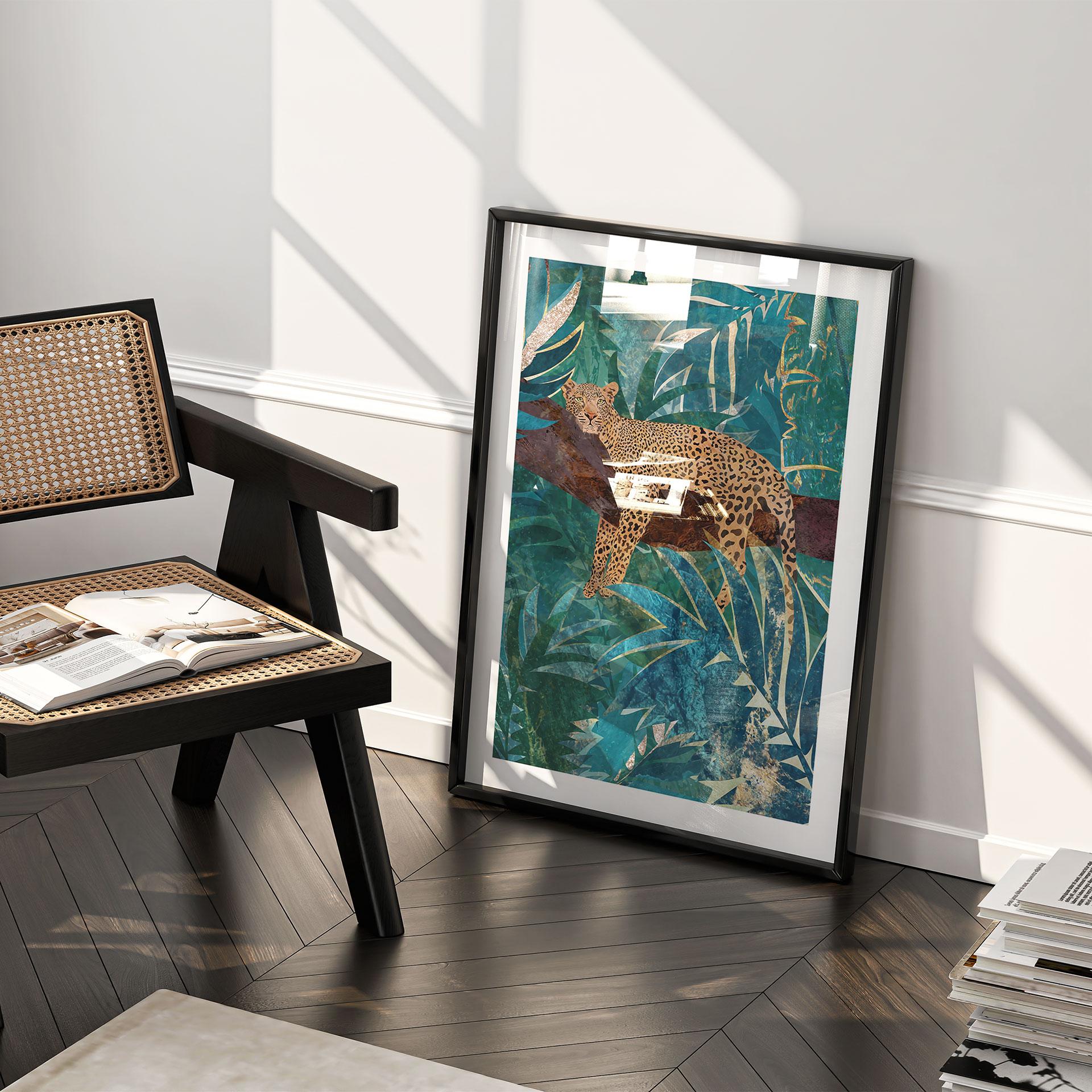 Plakat leopard i den smaragdgrønne jungle - Manovski