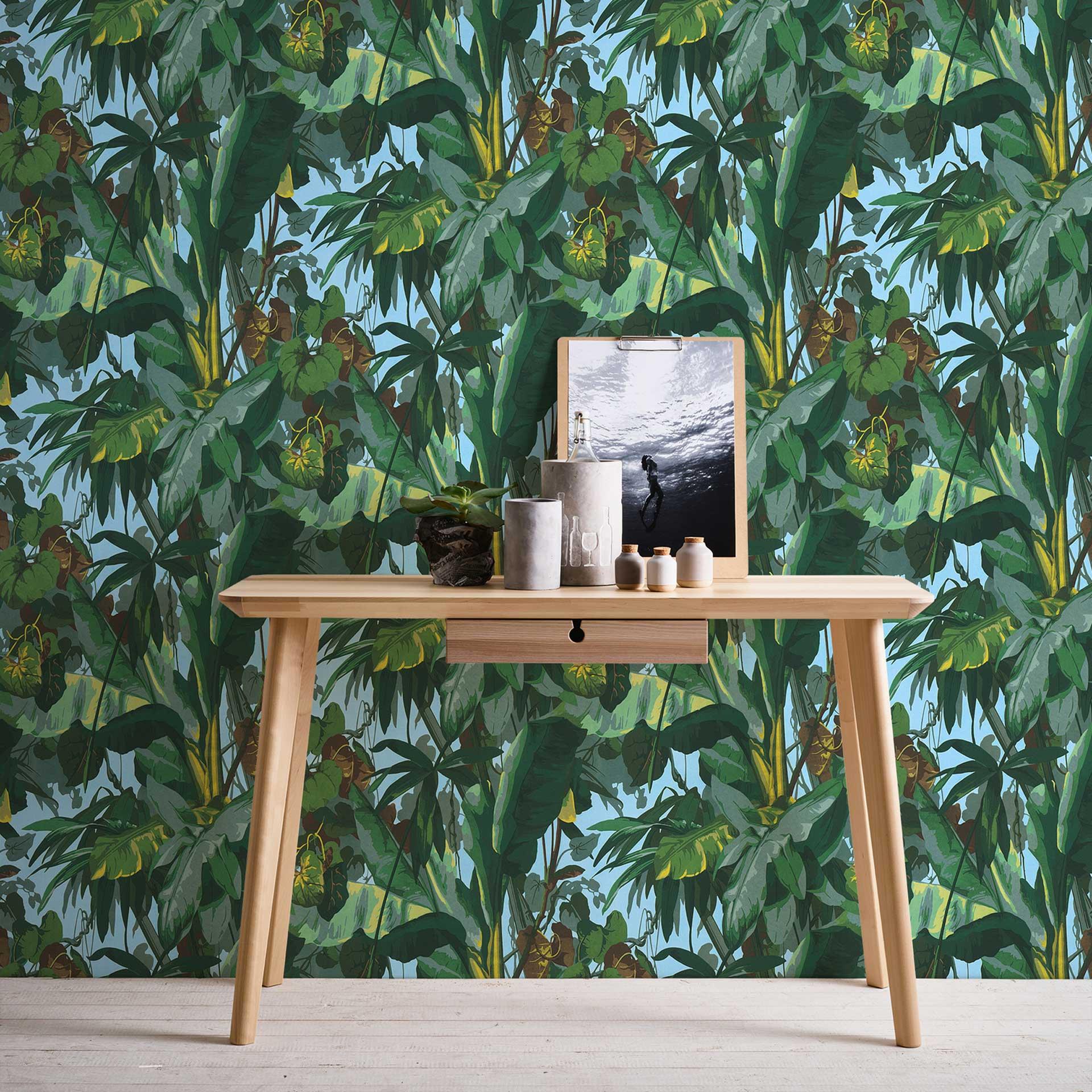 Selvklæbende tapet & møbelfolie - jungle - palmer - grøn - rulle 840x53 cm