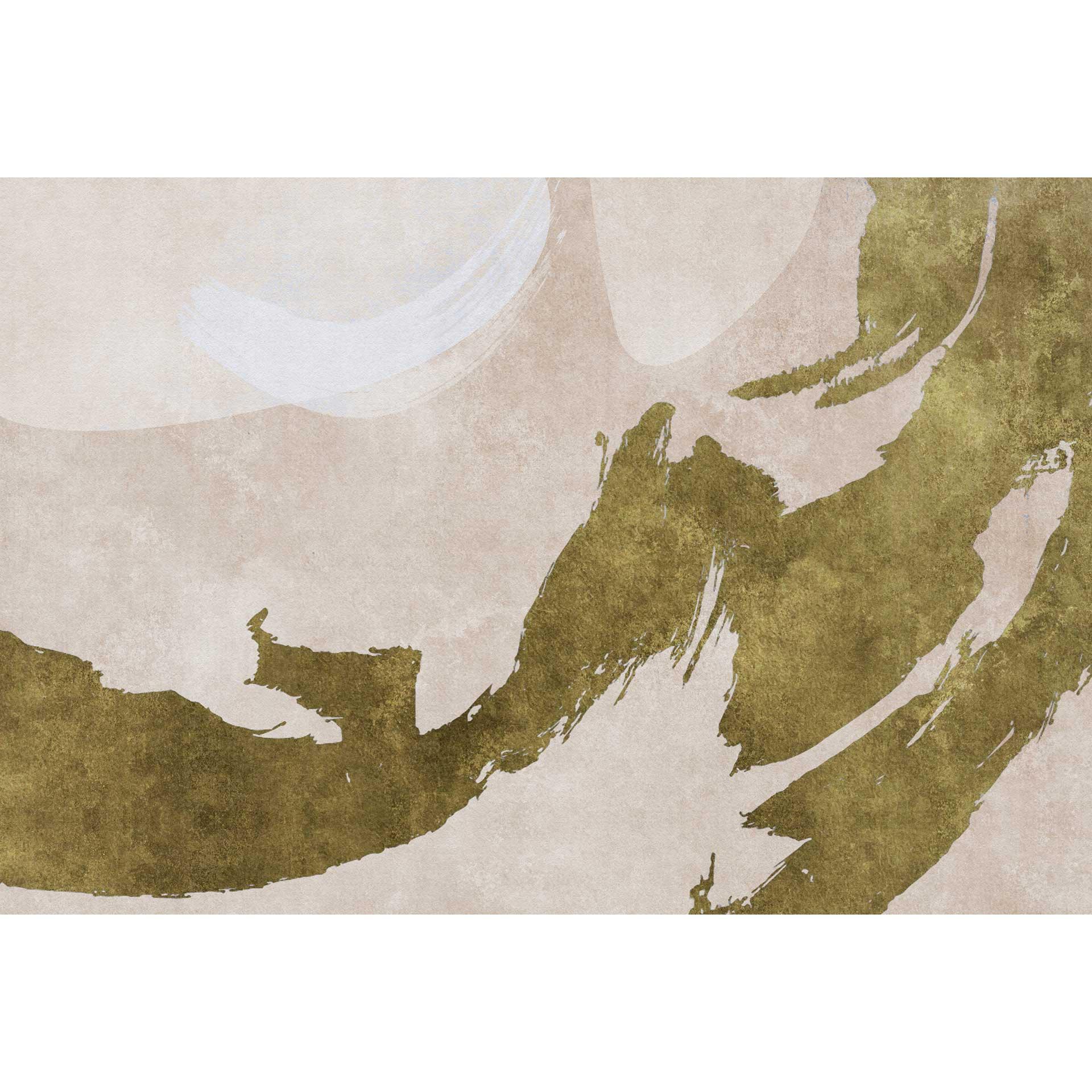 Abstract behang met groene penseelstreek - vliesbehang