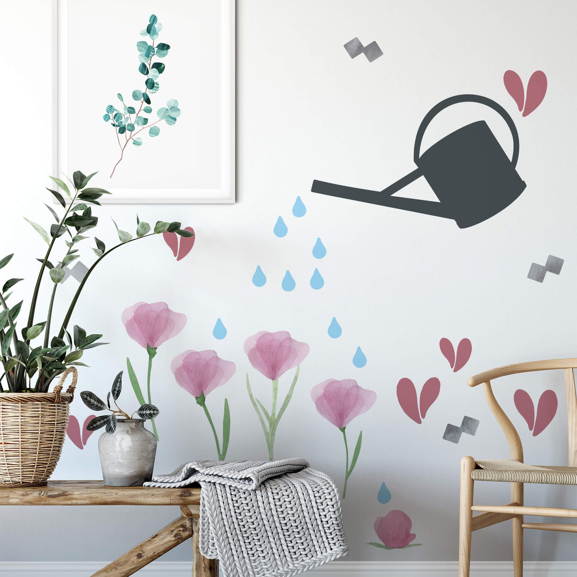 Muursticker set - Gieter met Bloemen