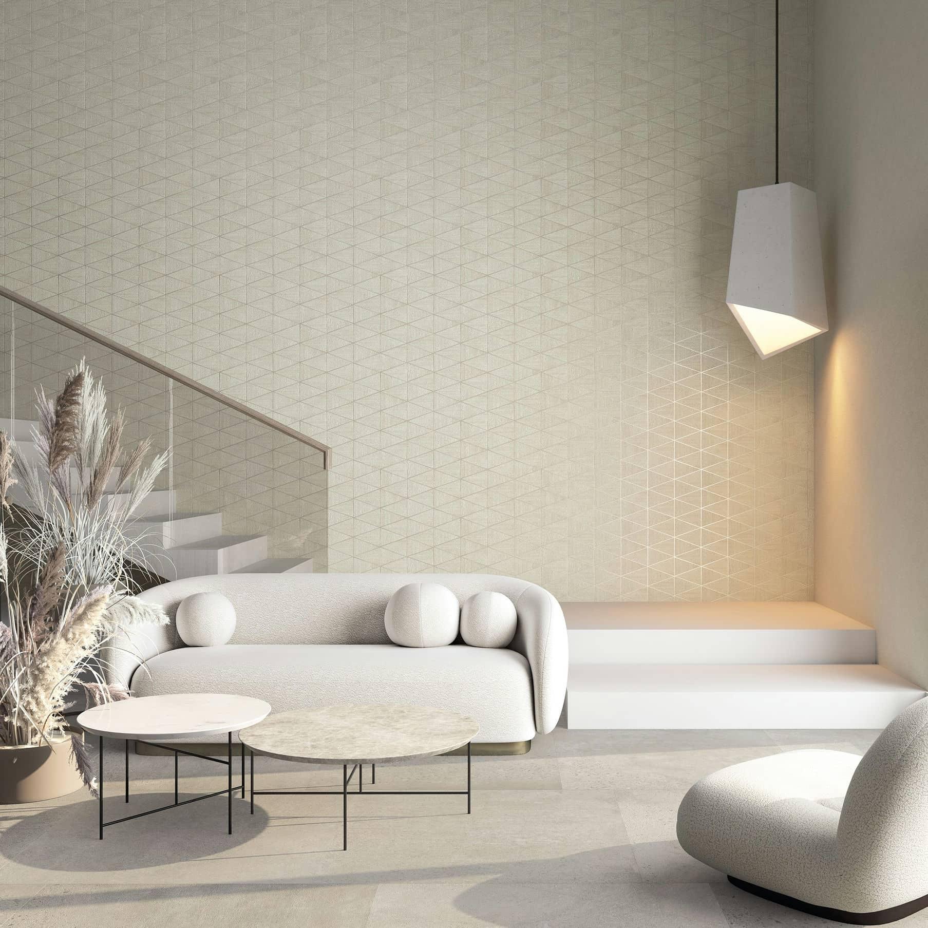 Non-woven tapet med geometrisk mønster, trekanter beige grafik