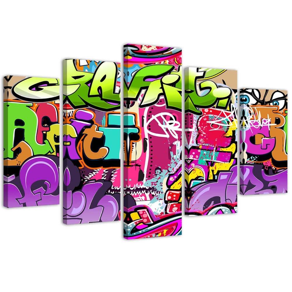 5 stykke lærredstryk Graffiti abstraktion