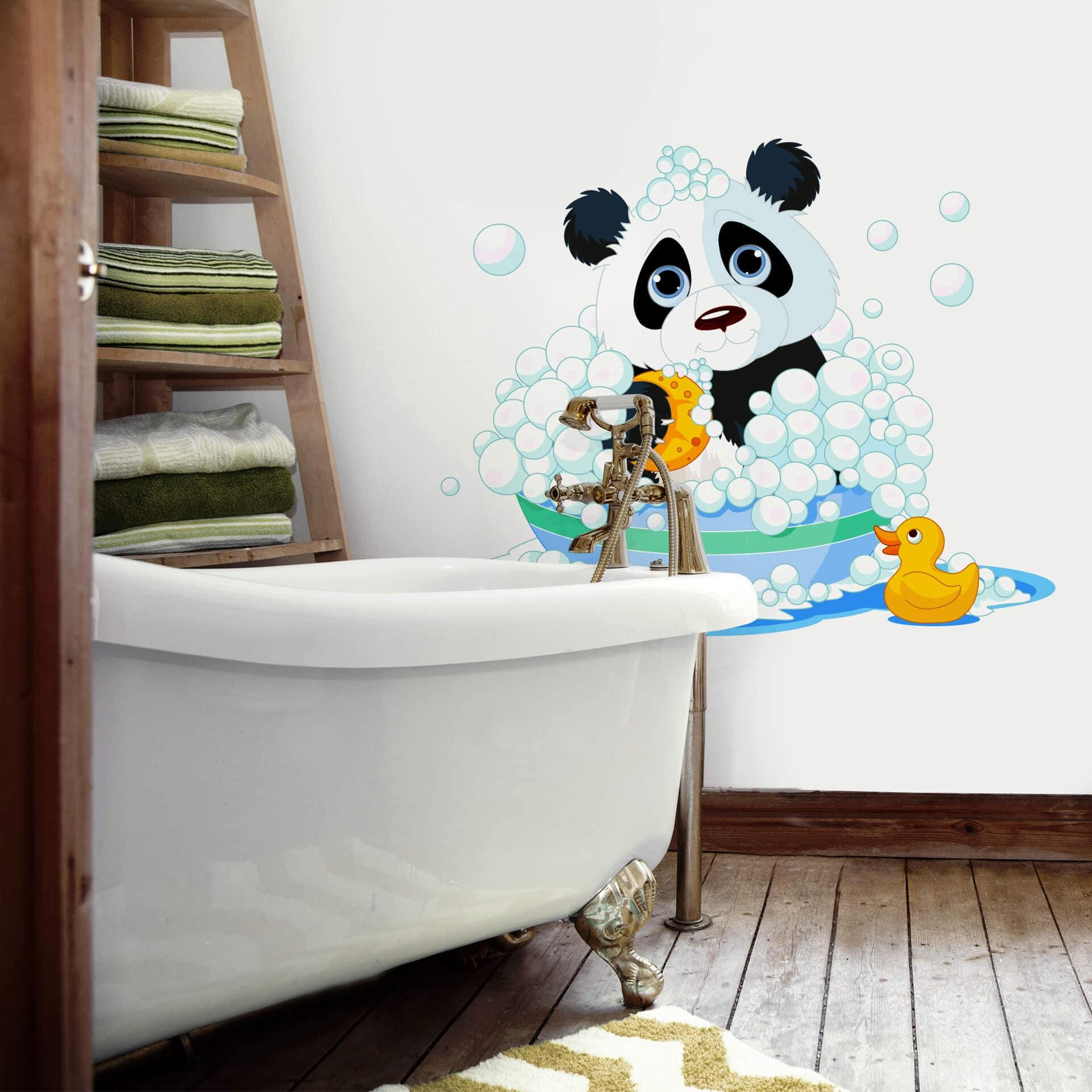 Panda i boblebad - wallsticker