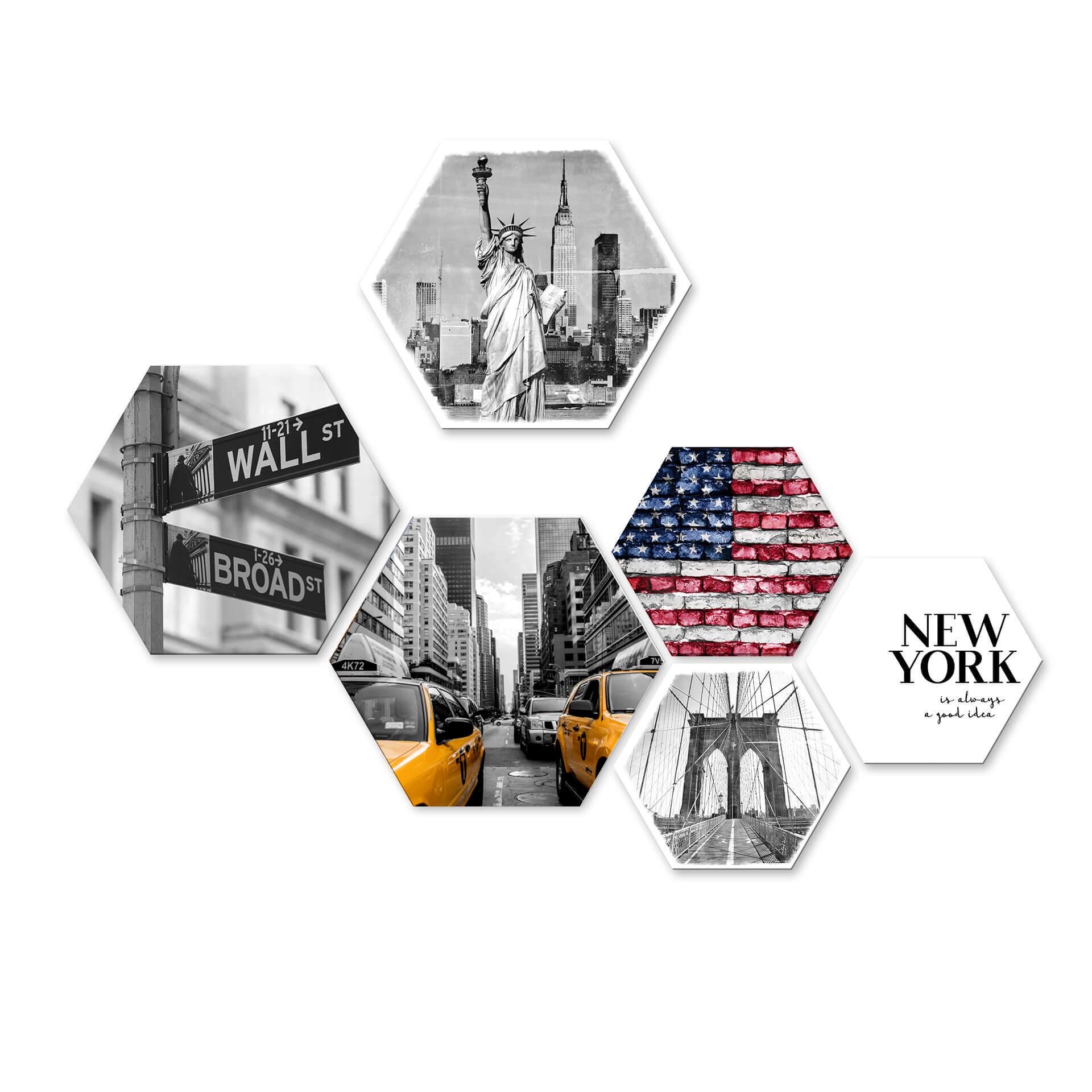 Hexagon - Alu-Dibond - Typical New York (sæt af 6)