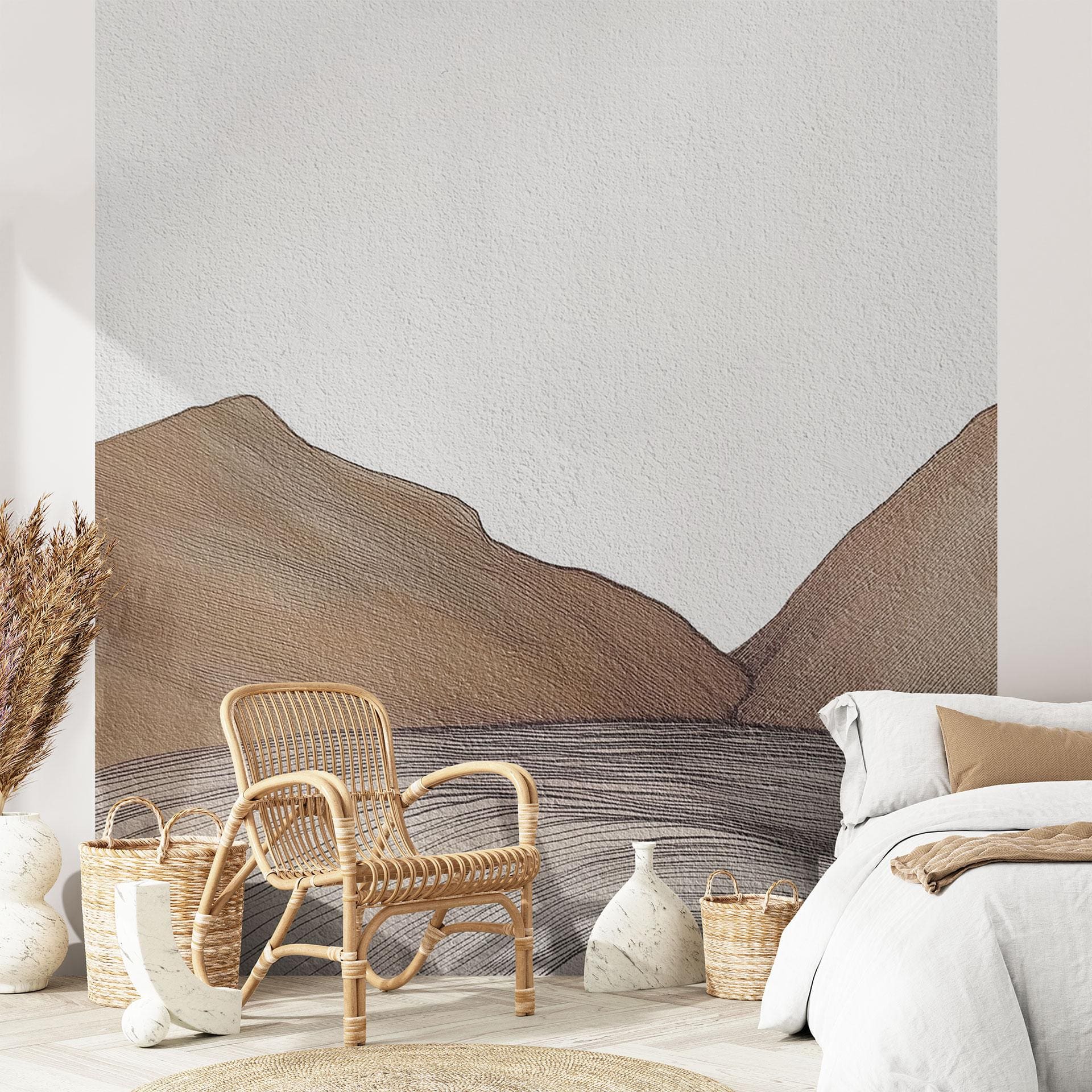 Line Art Mountains and Desert | Minimalistisk Fototapet - Alma