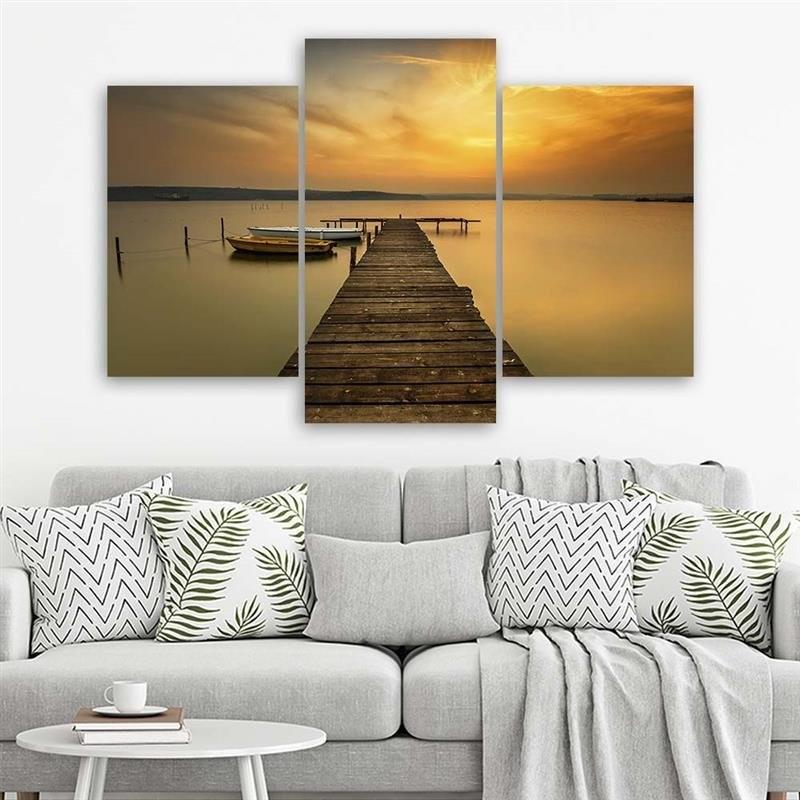 3 stykke lærredstryk, Jetty Boat Lake Sunset