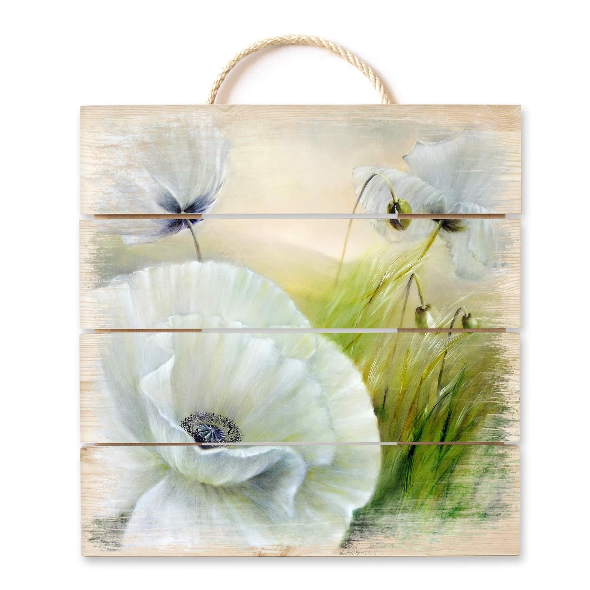 Holzbild Schmucker - Weißer Mohn - 40x41,5 cm
