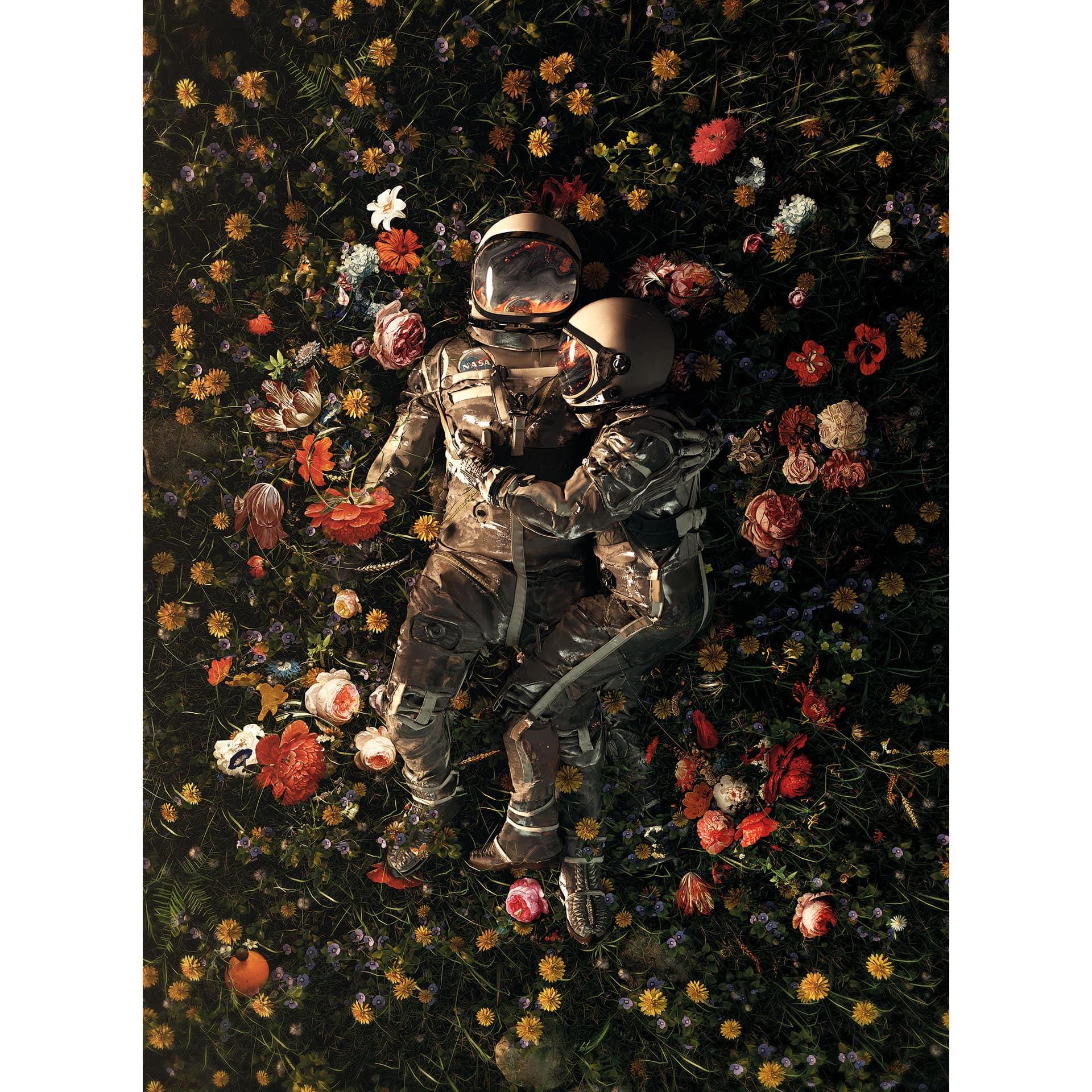 Fotobehang Astronauten op een bloemenweide - Nicebleed