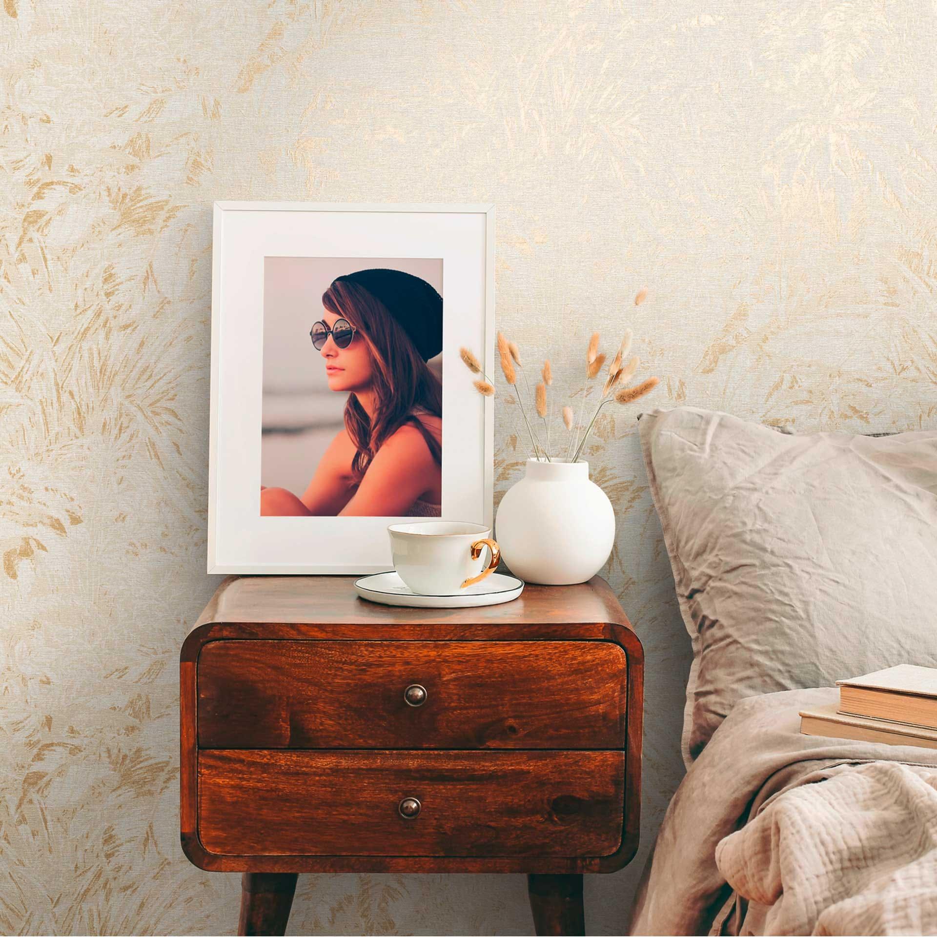 Naturinspireret plantemønster creme-beige tapet - non-woven tapet