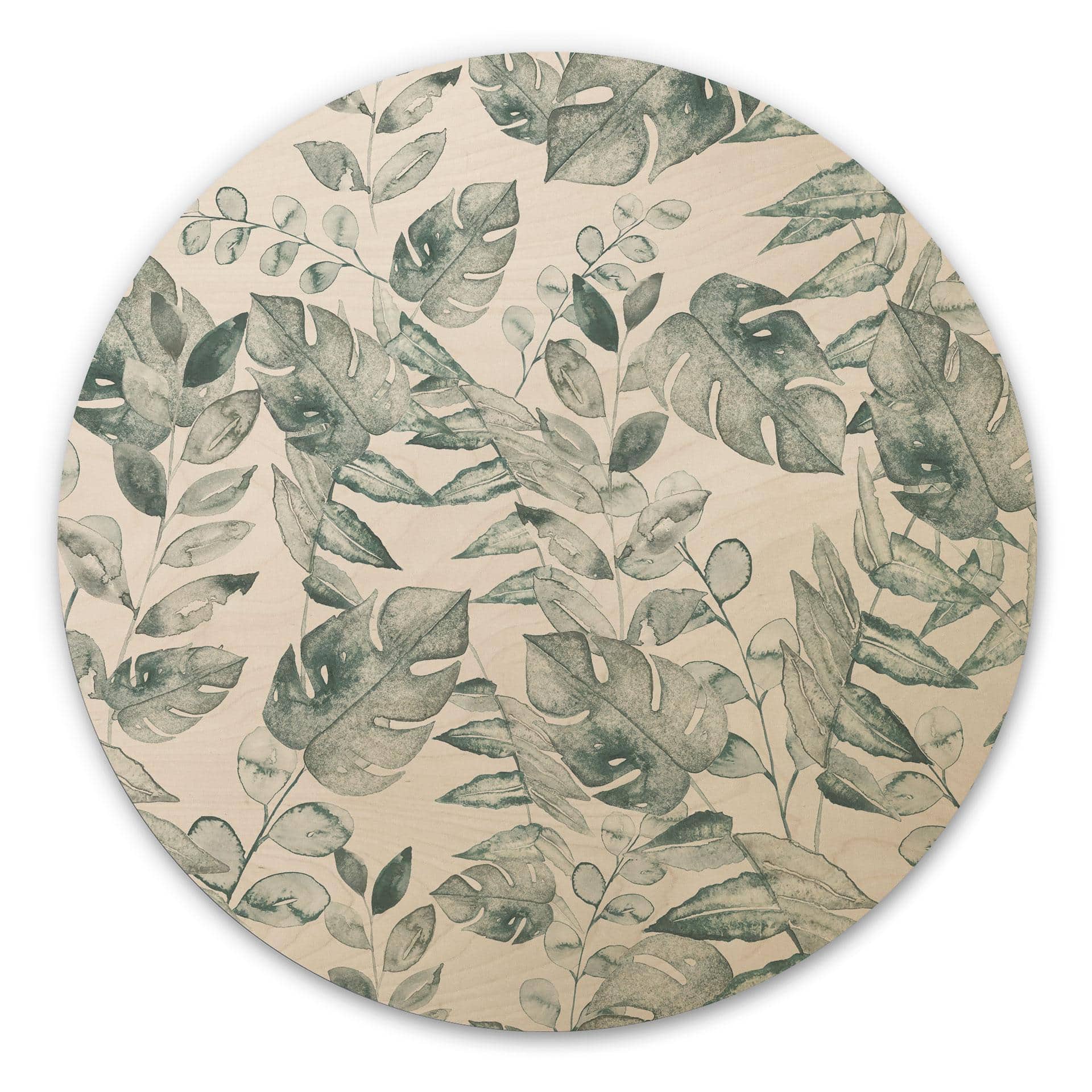 Billede af træ jungleblade akvarel creme - Bloomery Decor - Round
