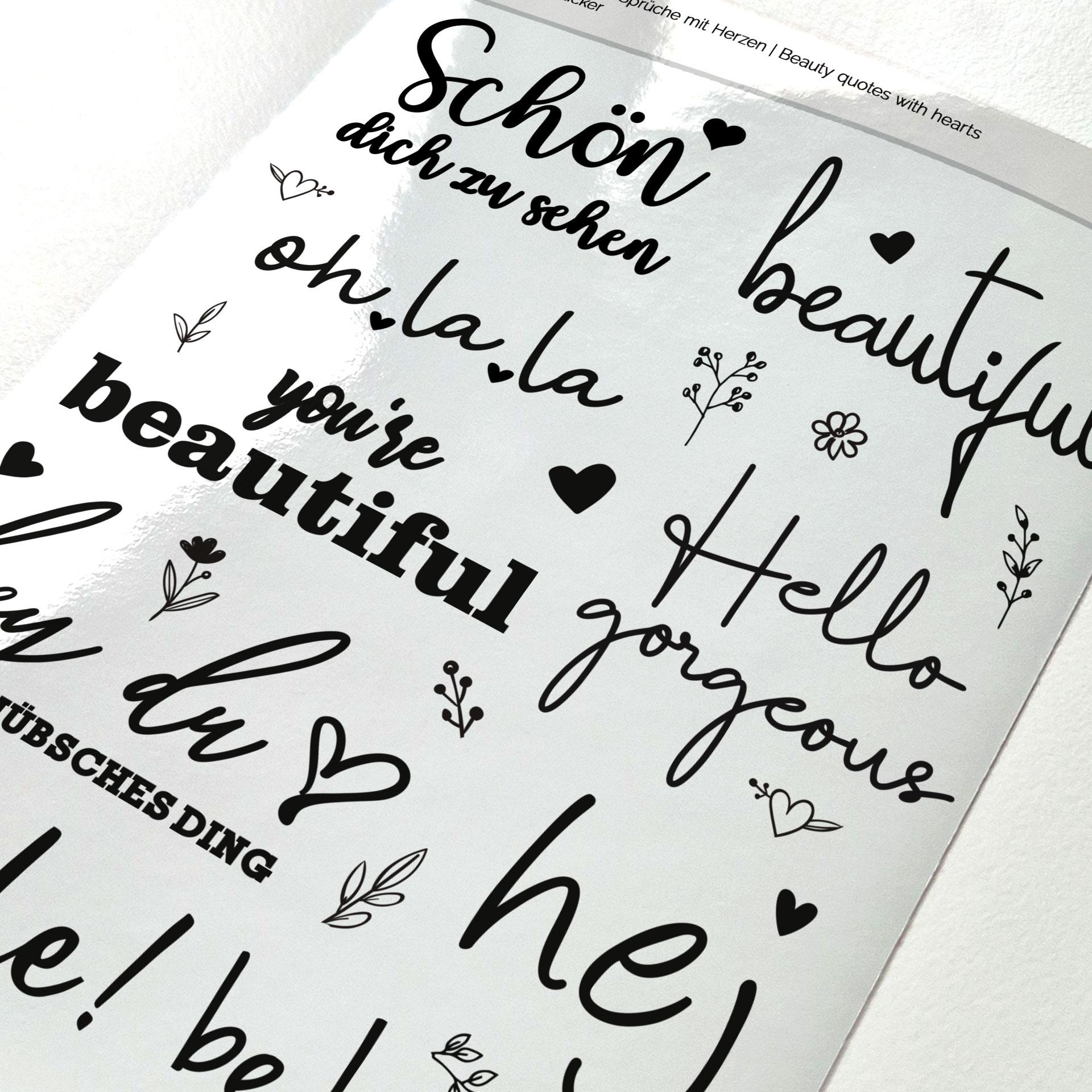 Sticker Beauty Sprüche mit Herzen