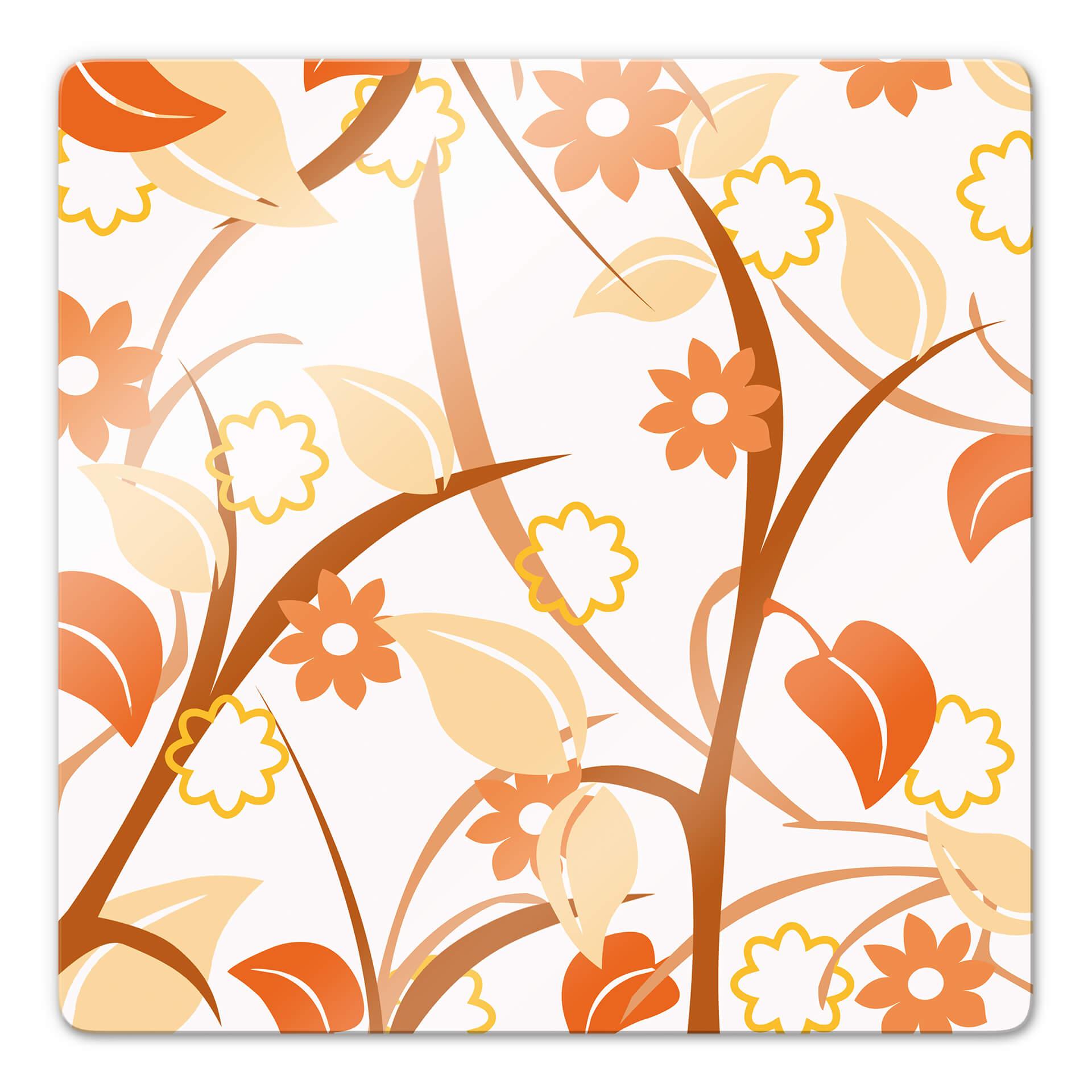Glasbillede - Orange Blomsterhave