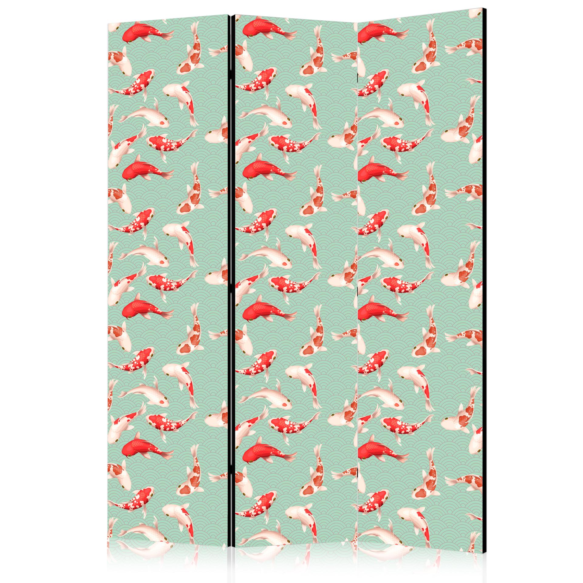 Paravent, Raumteiler freistehend, Trennwand - Fish and Japanese Pattern