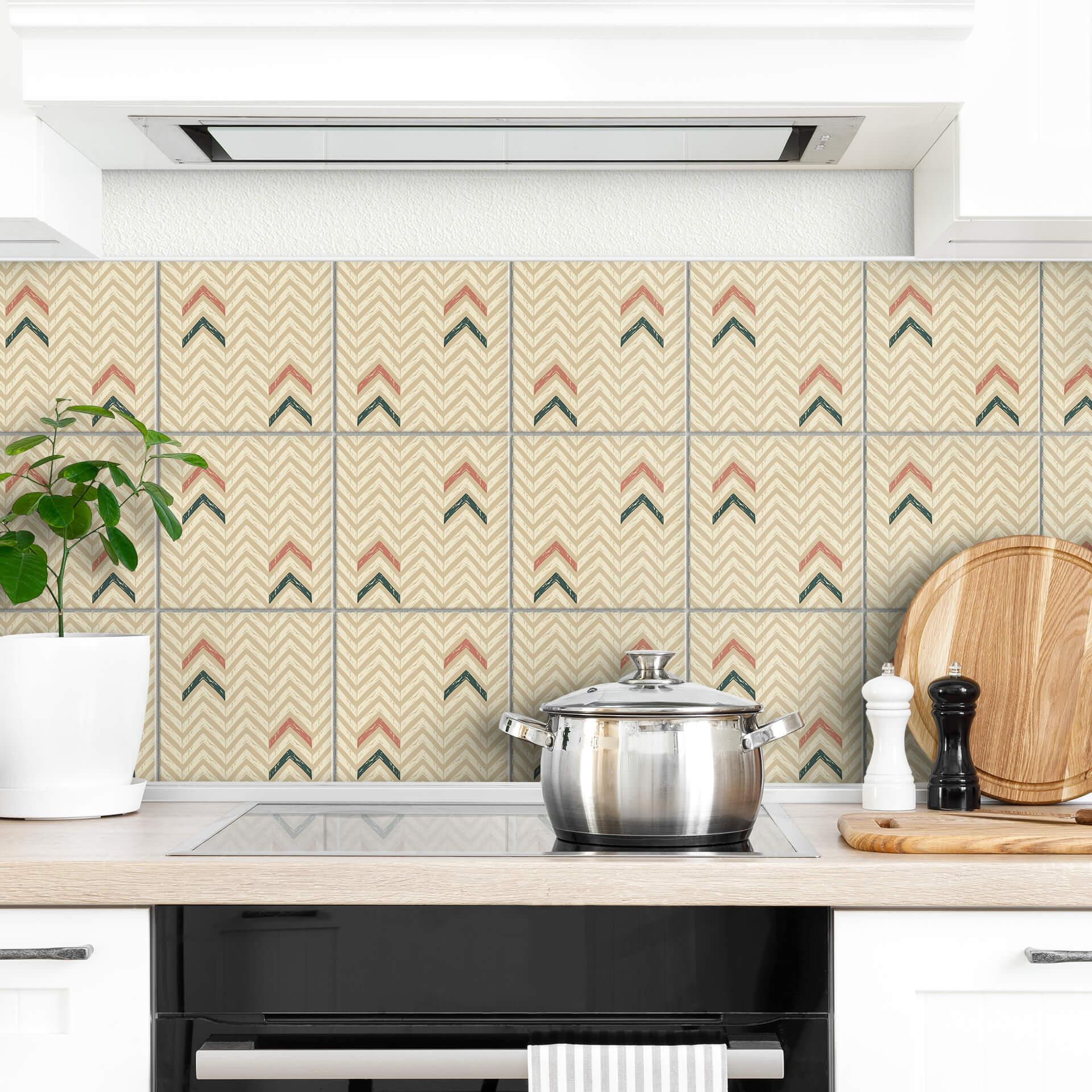 Azulejos Adhesivos Boho - espiga arena rojo marrón verde - lote de 12