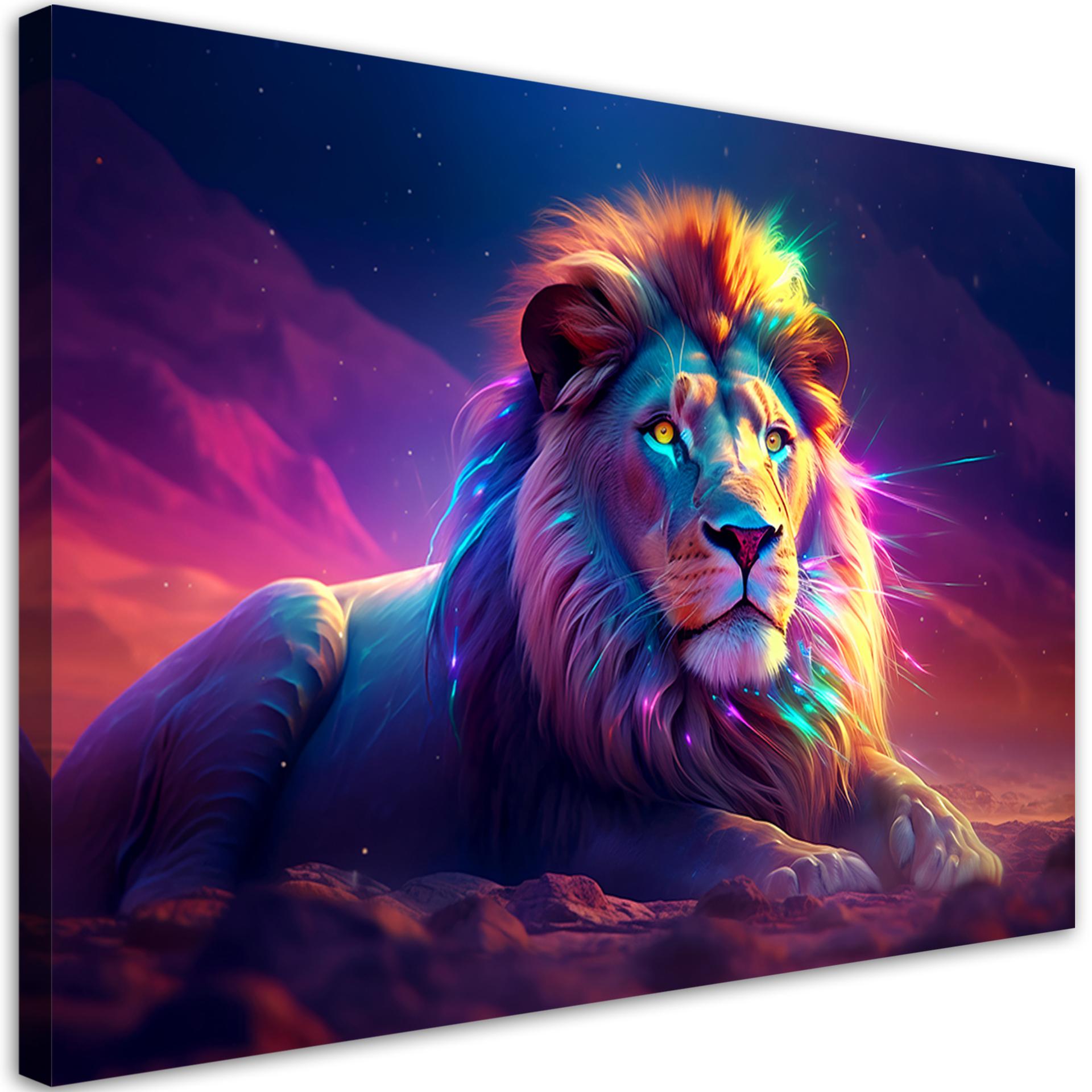 Canvas print neon løve Afrika