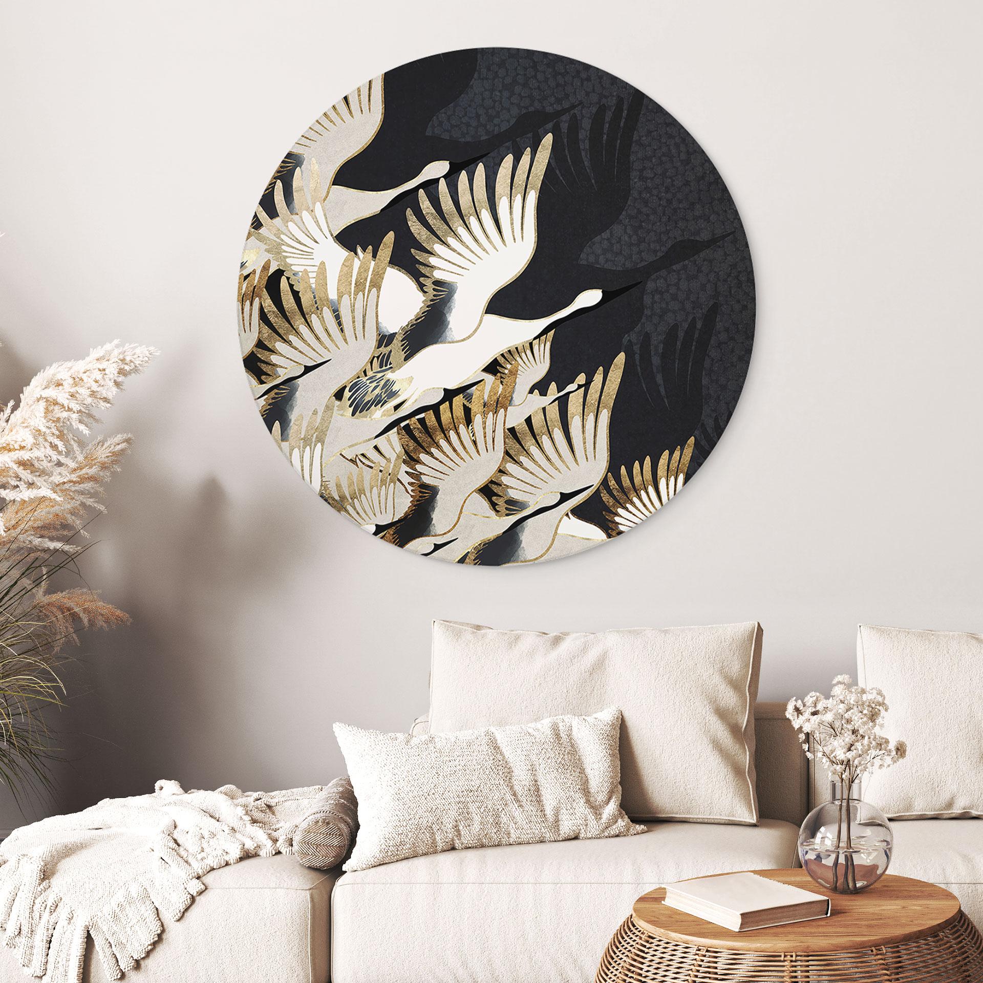 Wandbild Fliegende Kraniche - SpaceFrog Designs - Rund - Alu-Dibond