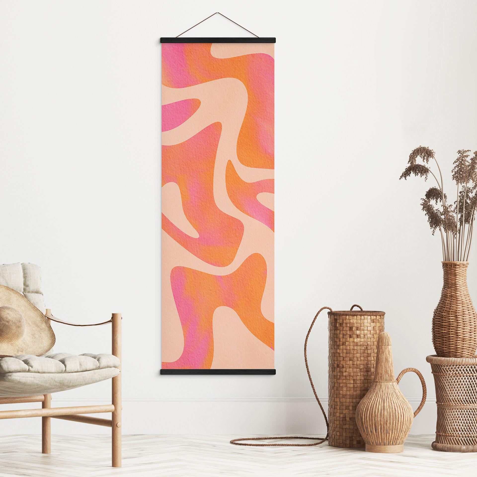 Tekstil plakat Abstrakte bølger i orange-pink - Bloom - Panorama
