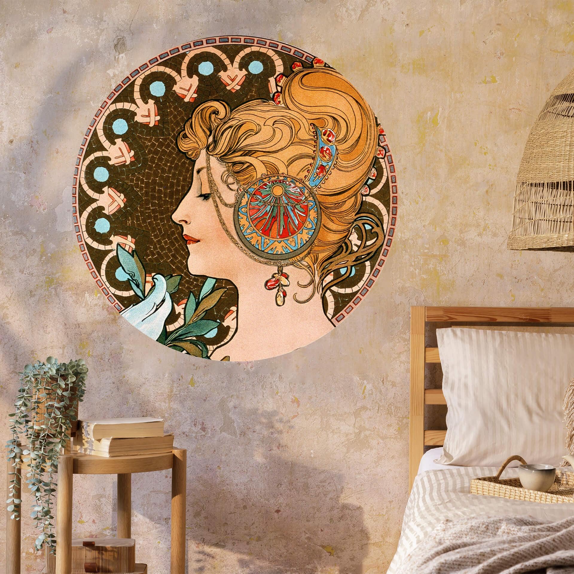 Sticker mural Mucha - La plume - Rond