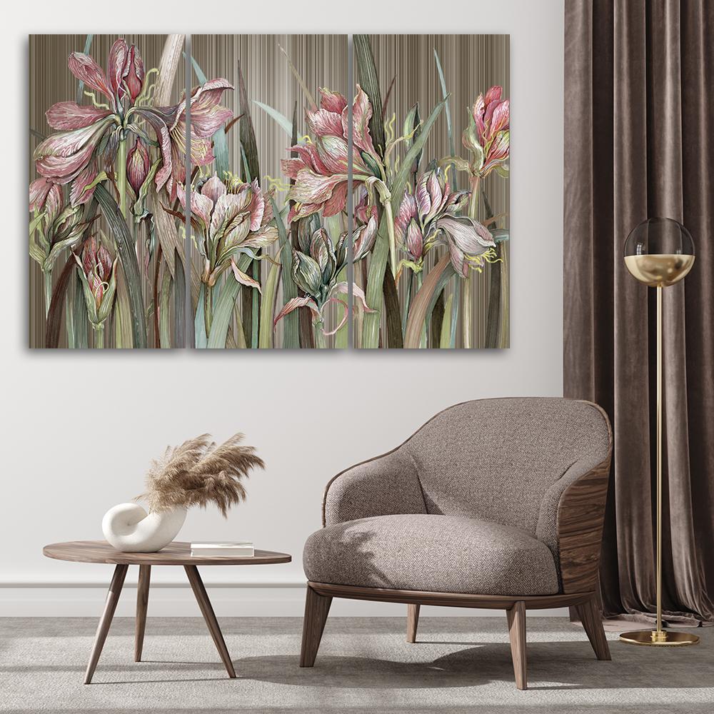 3 stykke lærredsprint, Iris blomster