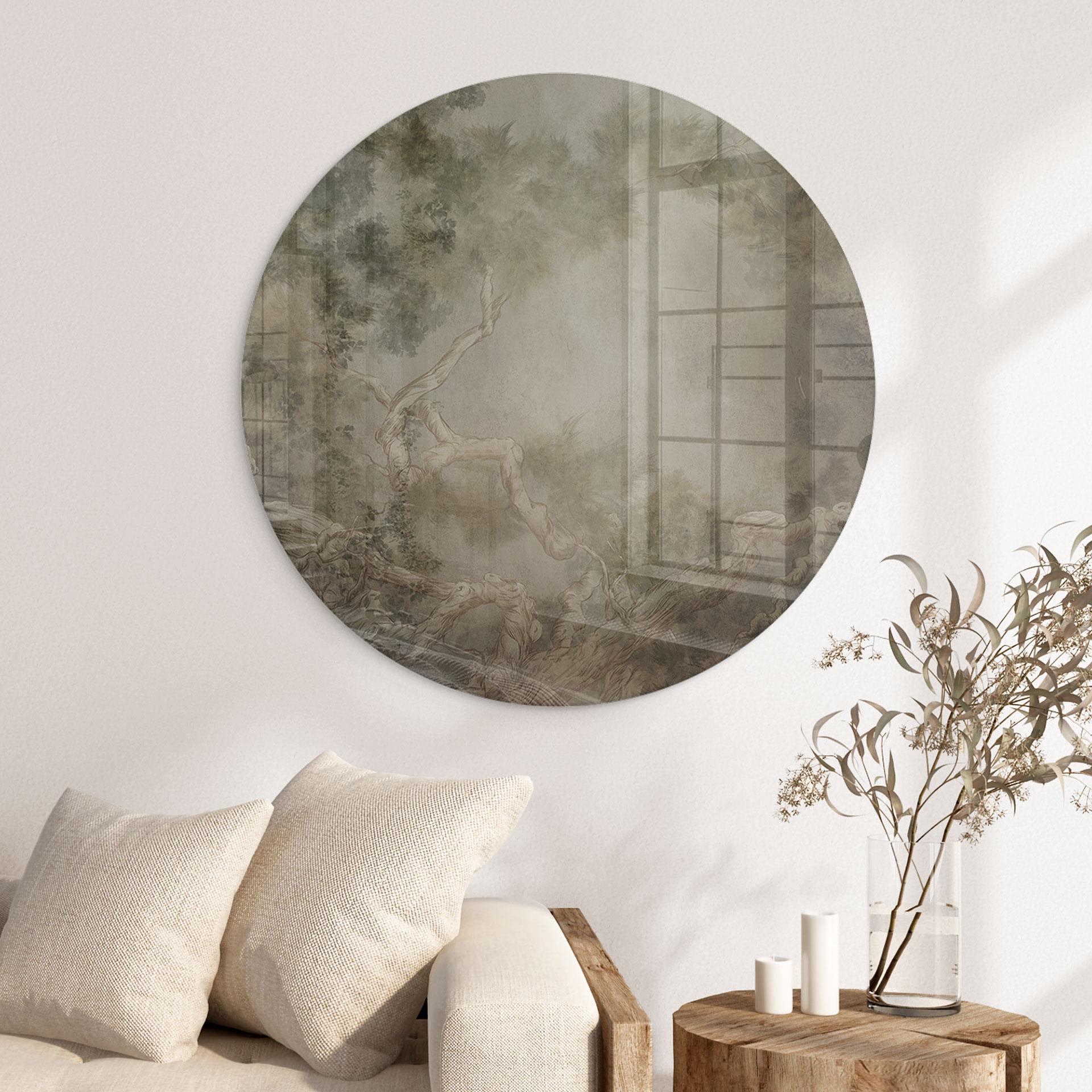 Glasbild Wald mit Blick in die Baumwipfel - Ms Tiff - Rund