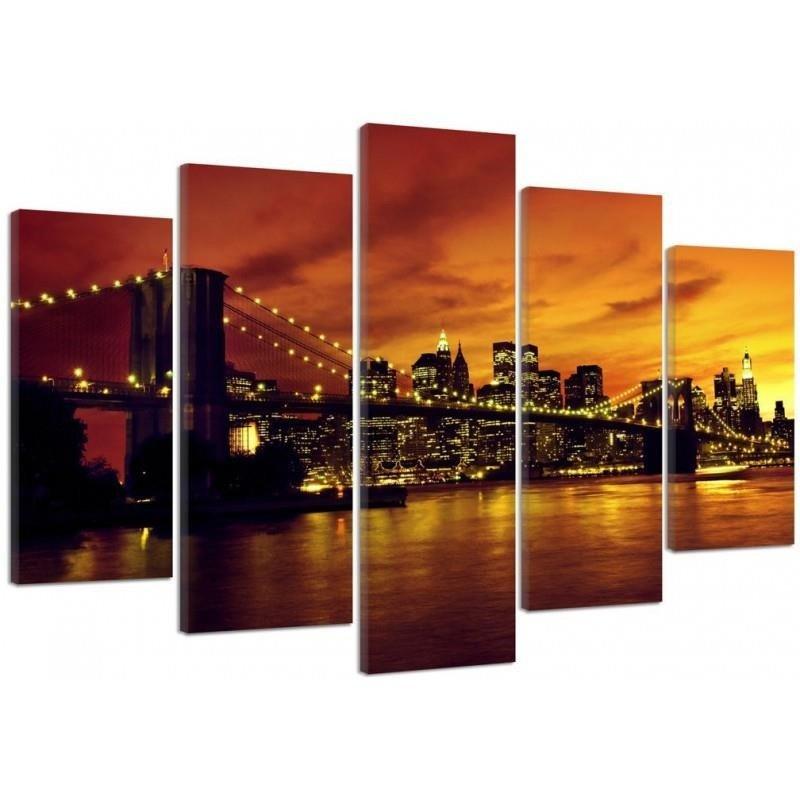 5 stykke lærredstryk, New York Manhattan Sunset