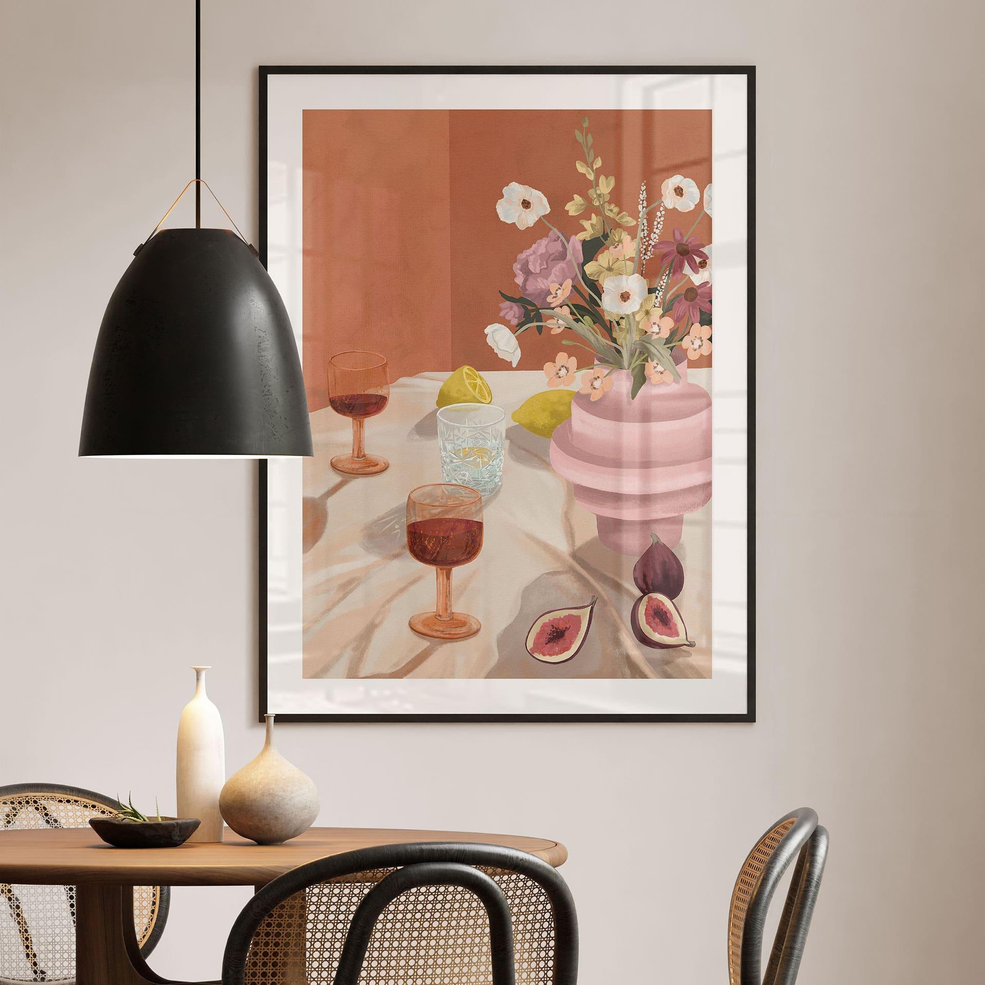 Plakat sommerstilleben med blomster og vin - Goed Blauw