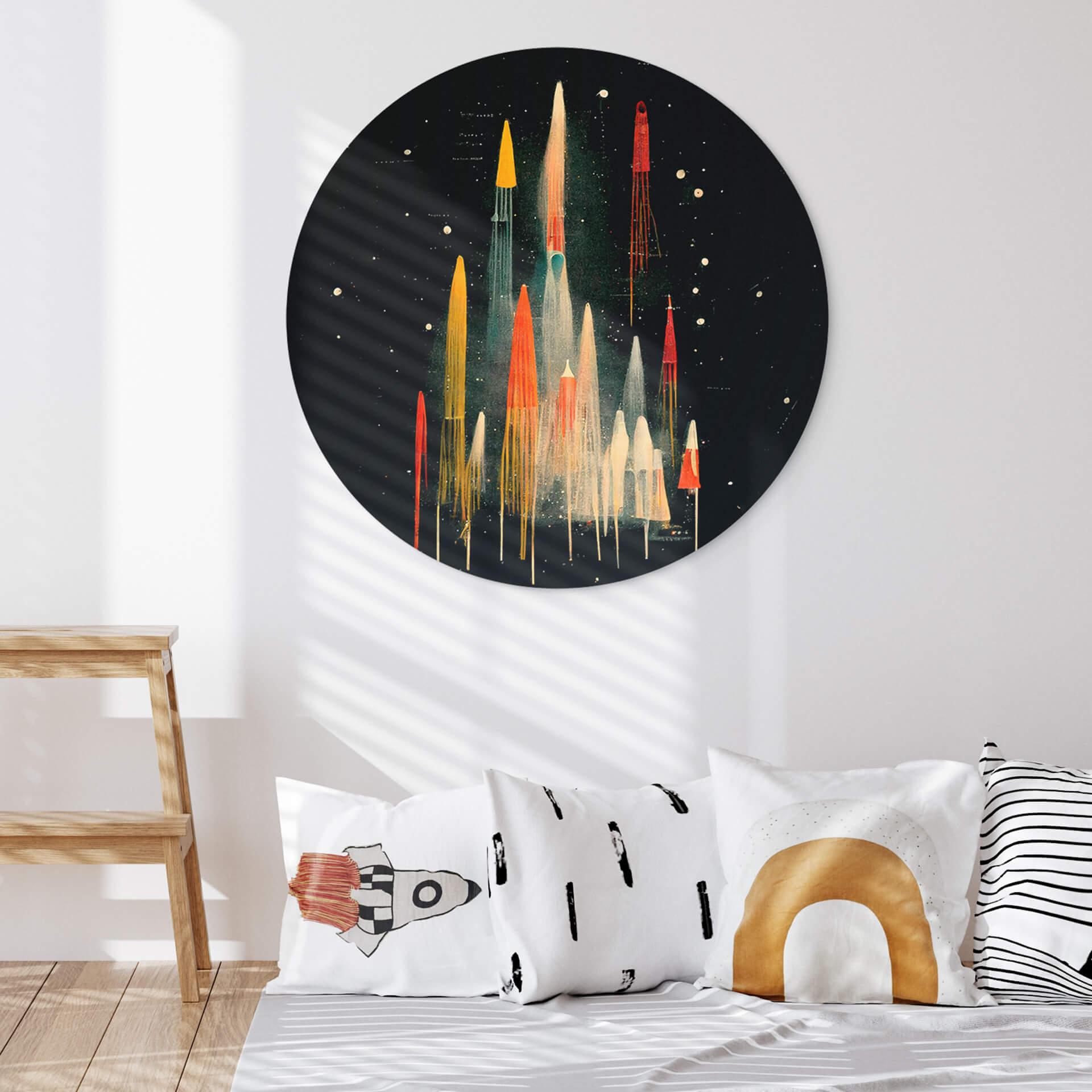 Vægcirkel Treechild - Let's all go to Space – print på aluminium (Alu-Dibond)
