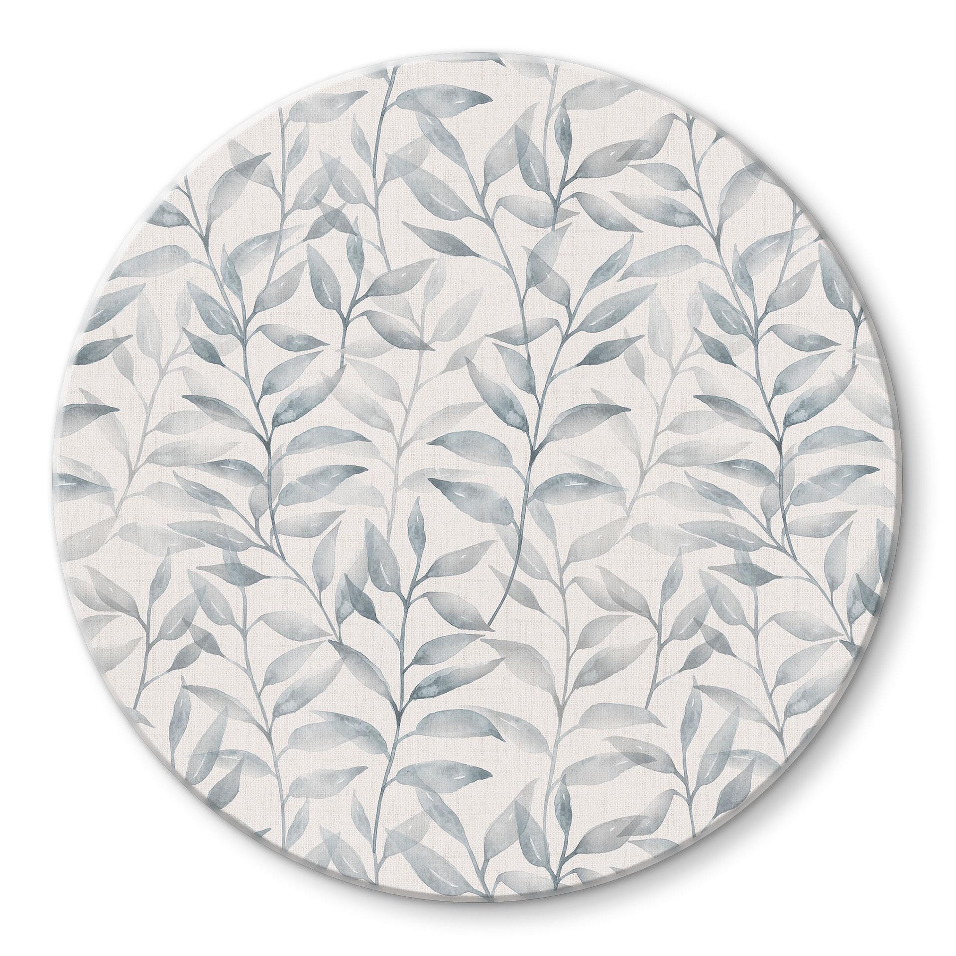 Glasbillede - Delicate Watercolour Leaves - Soft Grey - Bloomery Decor - Round