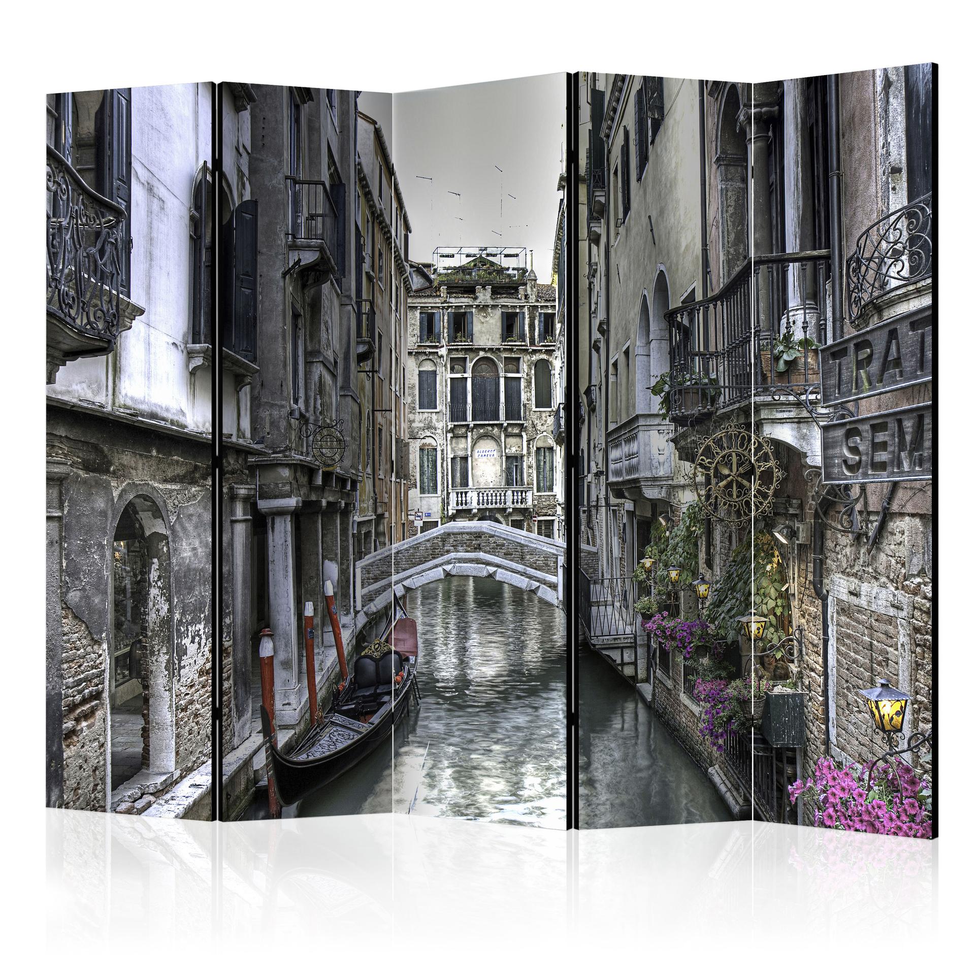 Screen room divider - Romantisk Venedig, 5-delt - 225x172 cm