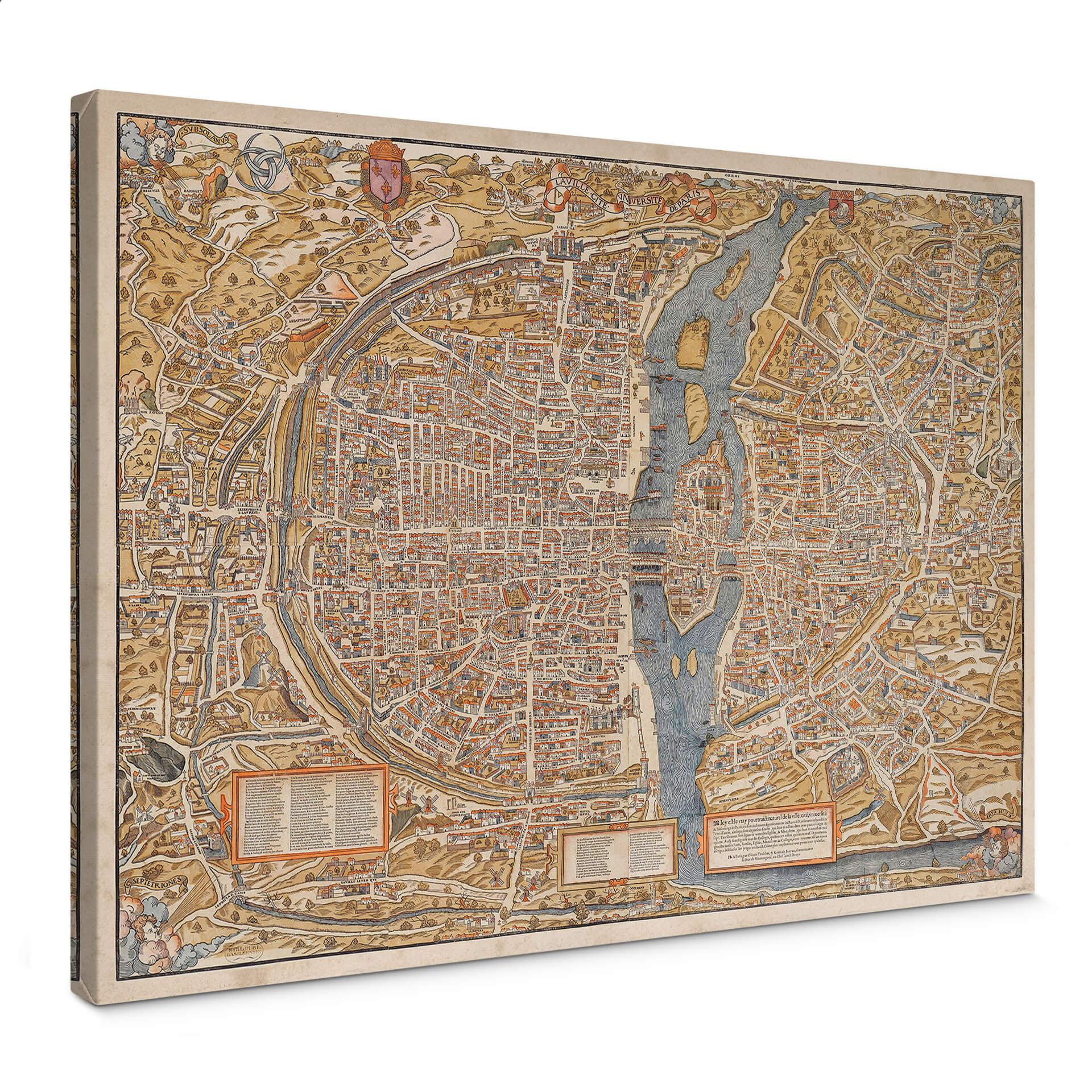 Lienzo mapa histórico de París