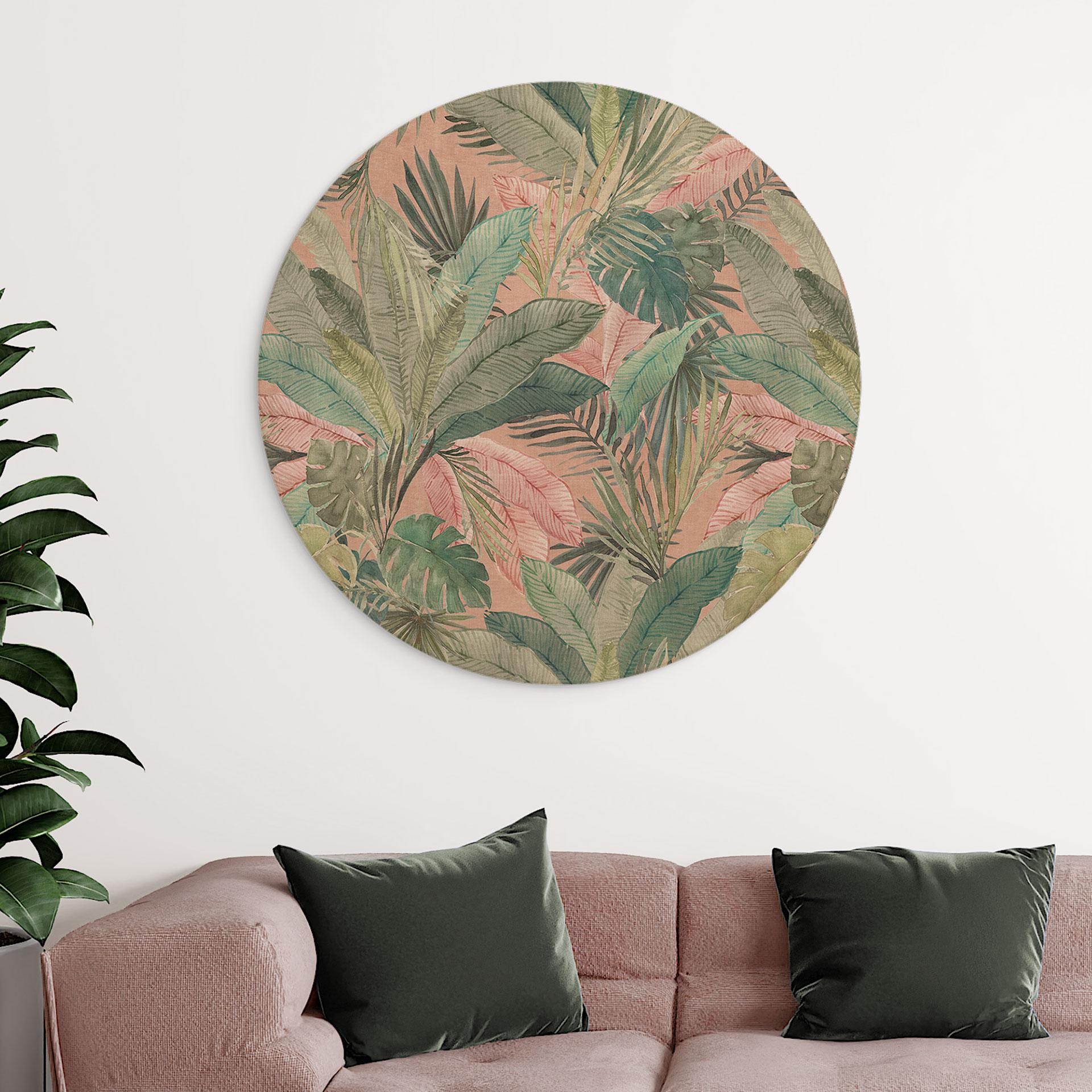 Billede af træ tropiske blade i junglen pink - Bloomery Decor - Round