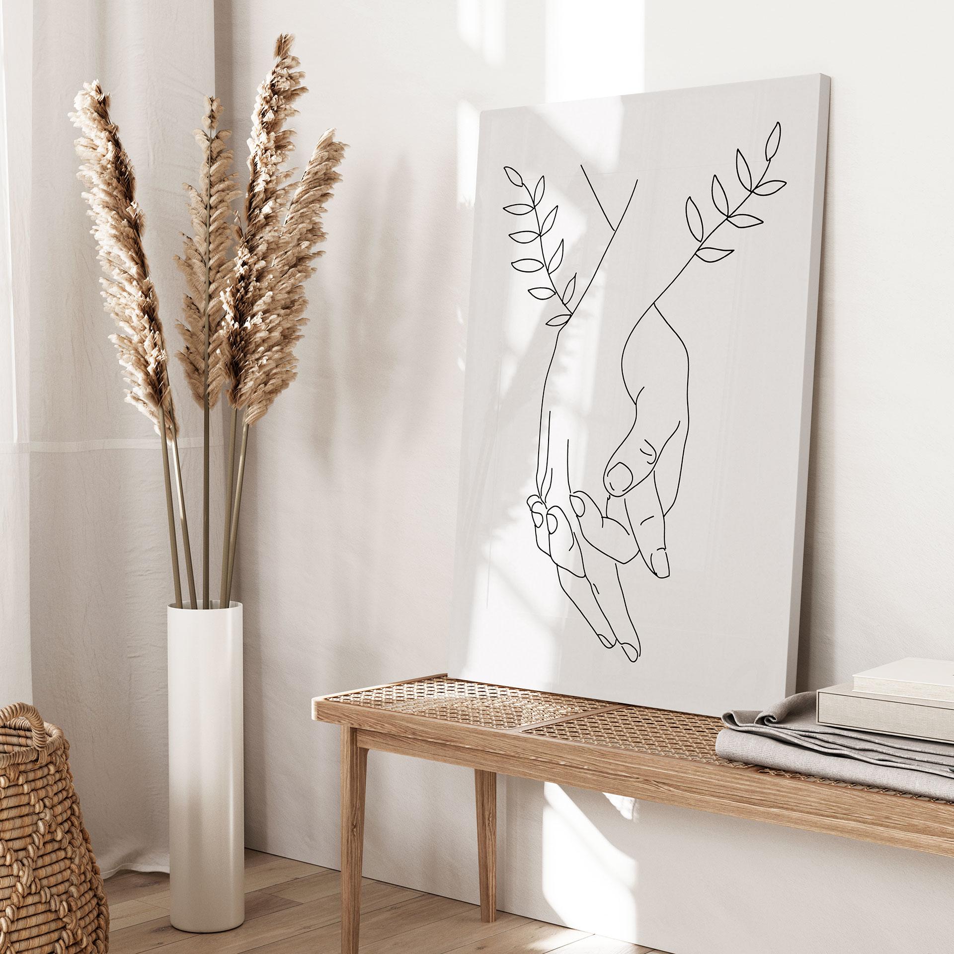 Lærredsprint - Line Art - Elskende, der holder hinanden i hånden - Lizde