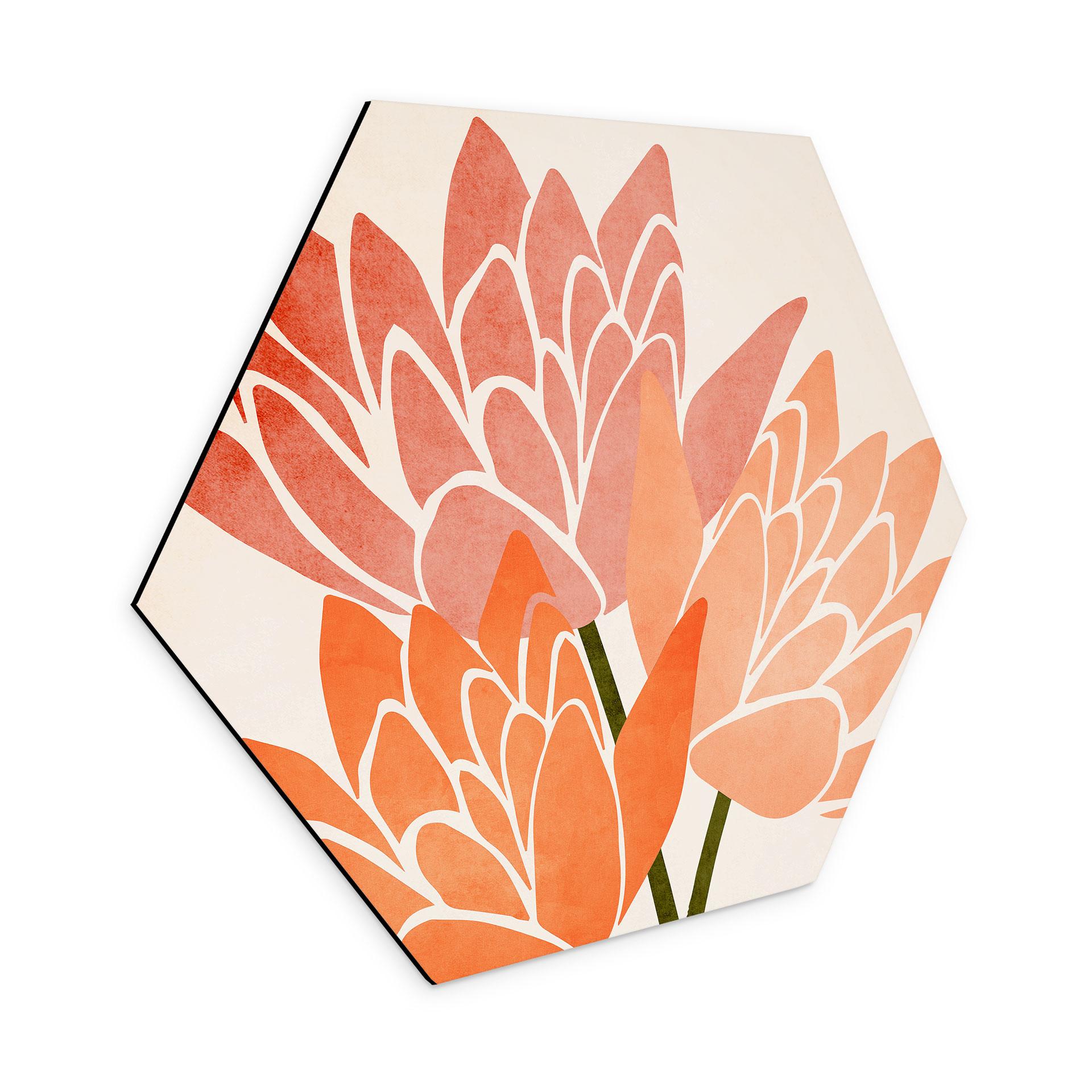 Hexagon Dibond Farverige lotusblomster - Kubistika