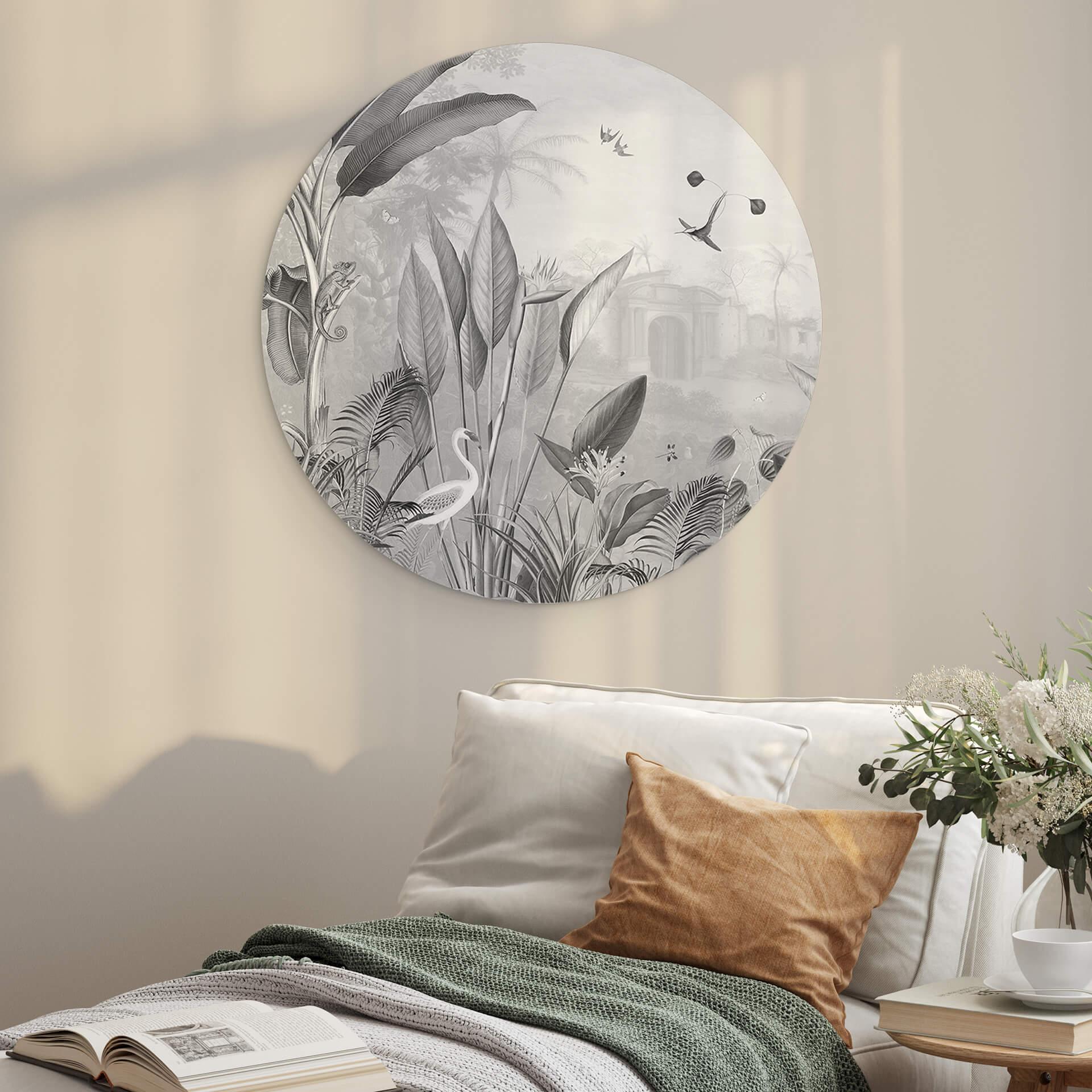 Wandcirkel Sir Edward - Botanisch zwart wit