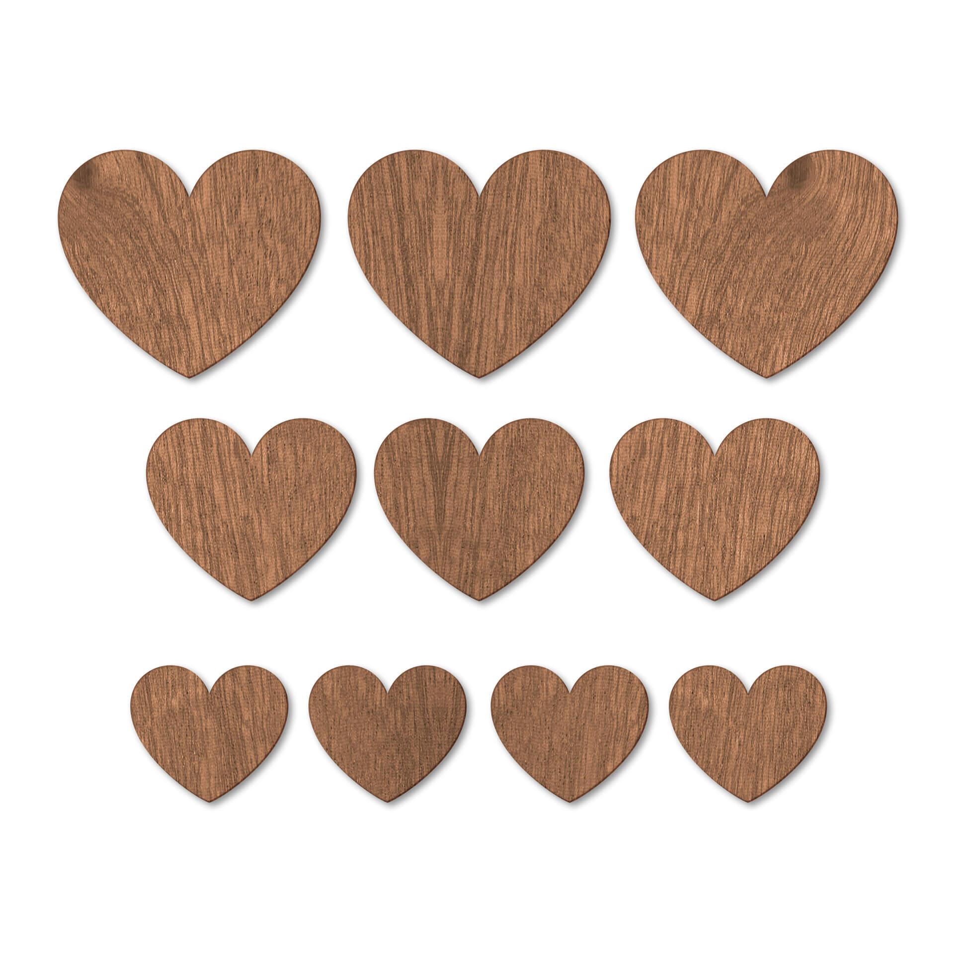 Houten Wanddecoratie Mahoniefineer Set Harten (10 stuks)