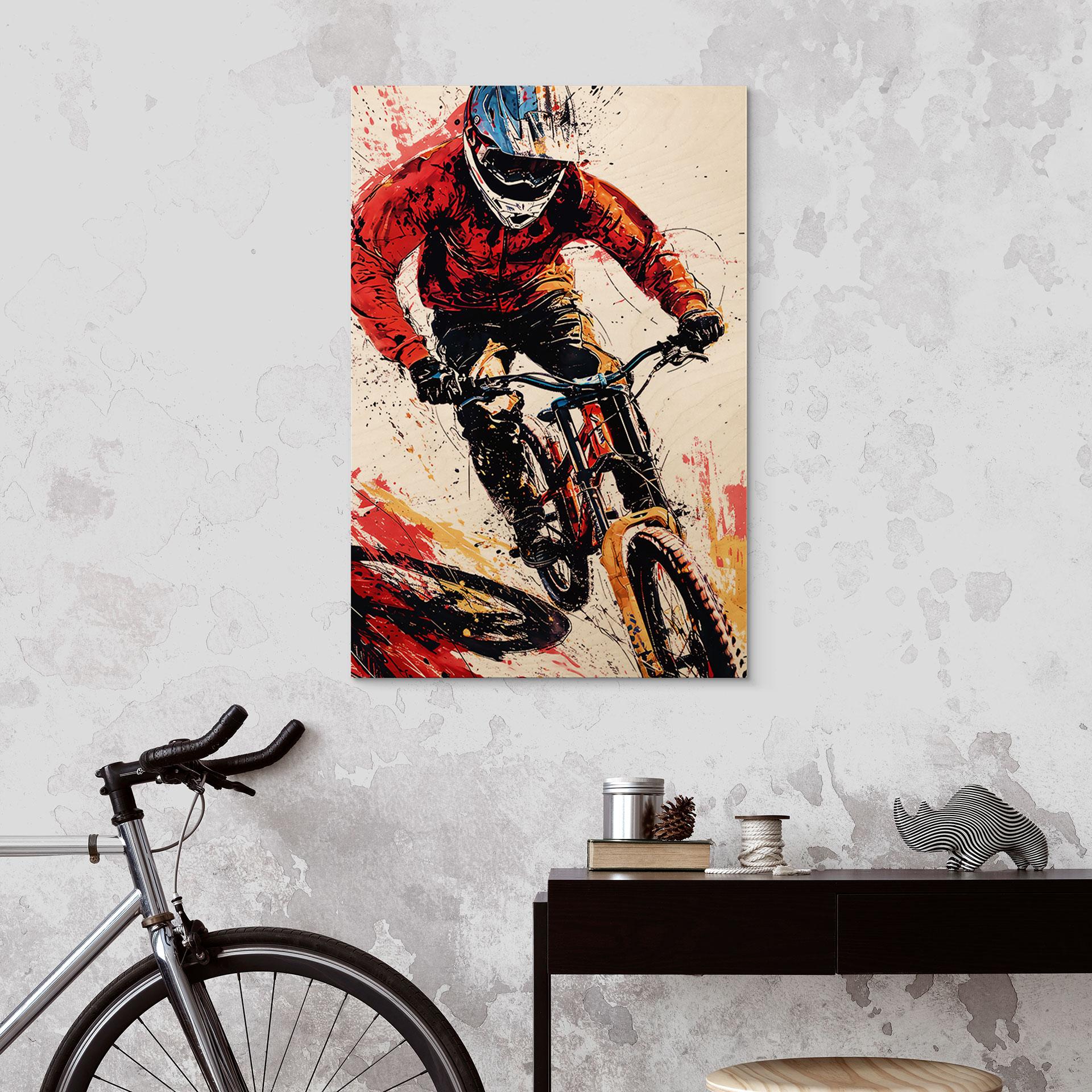 Holzbild Dynamischer Mountainbiker - Jaszke