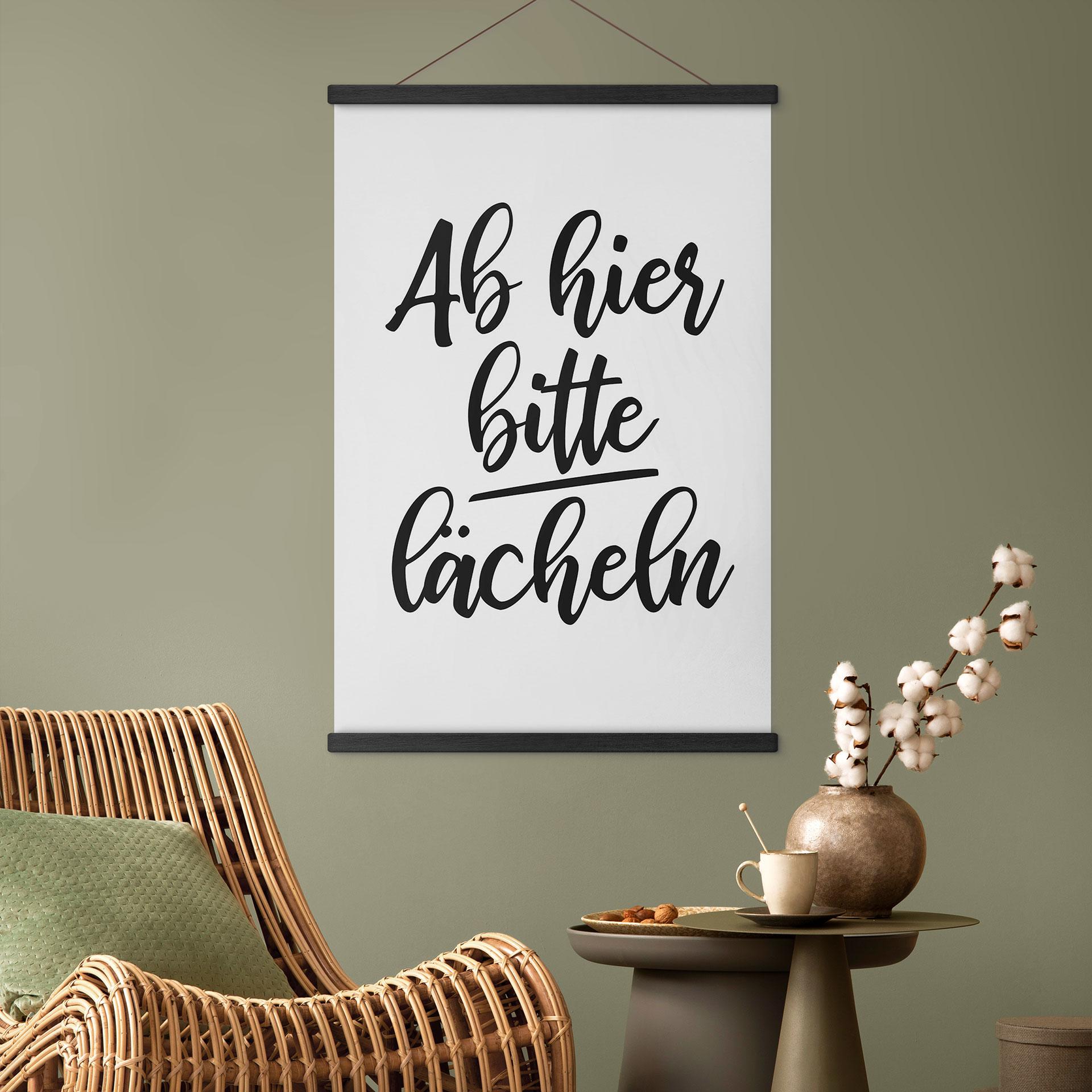 Tekstil plakat Herfra venligst smil