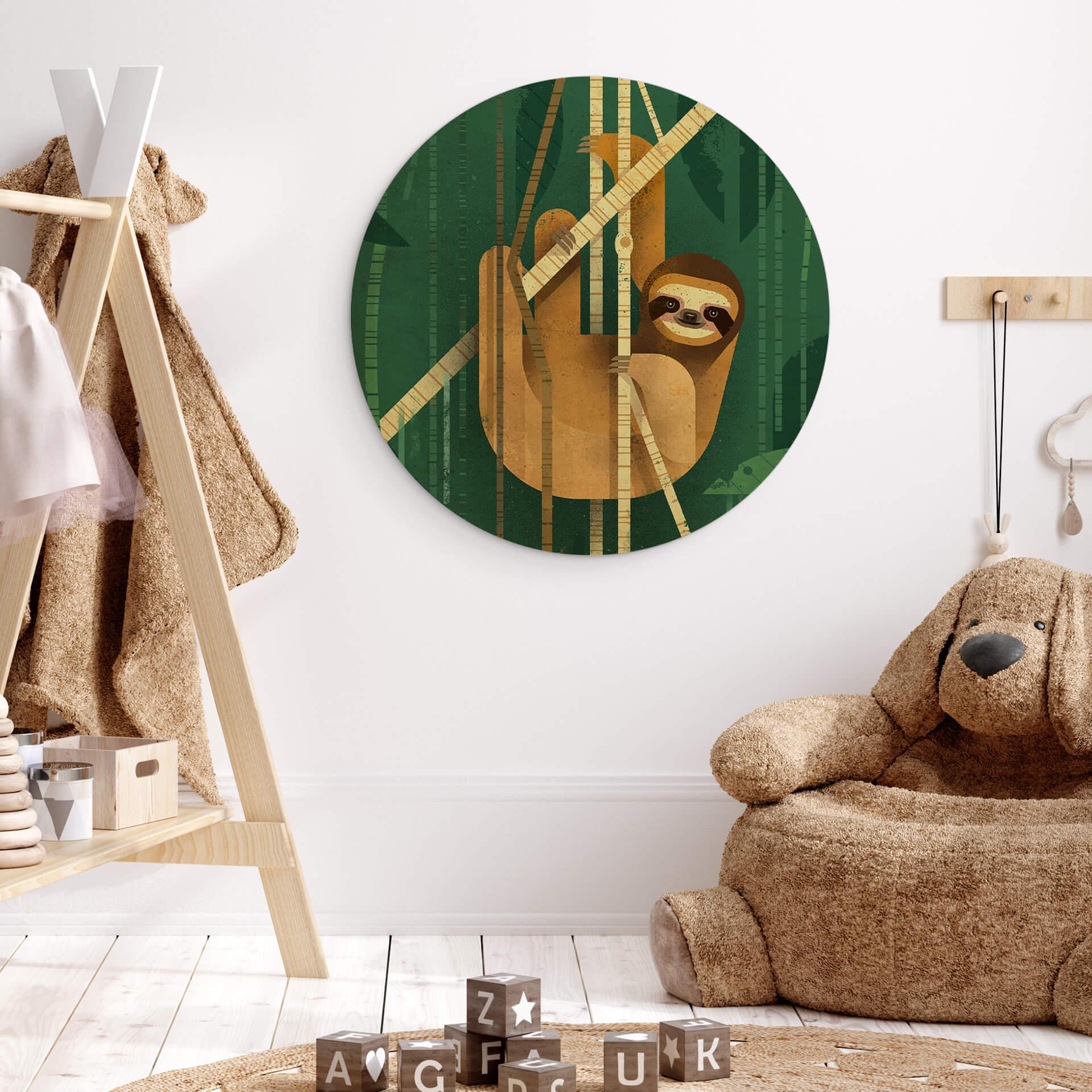 Holzbild Braun - Faultier - Rund