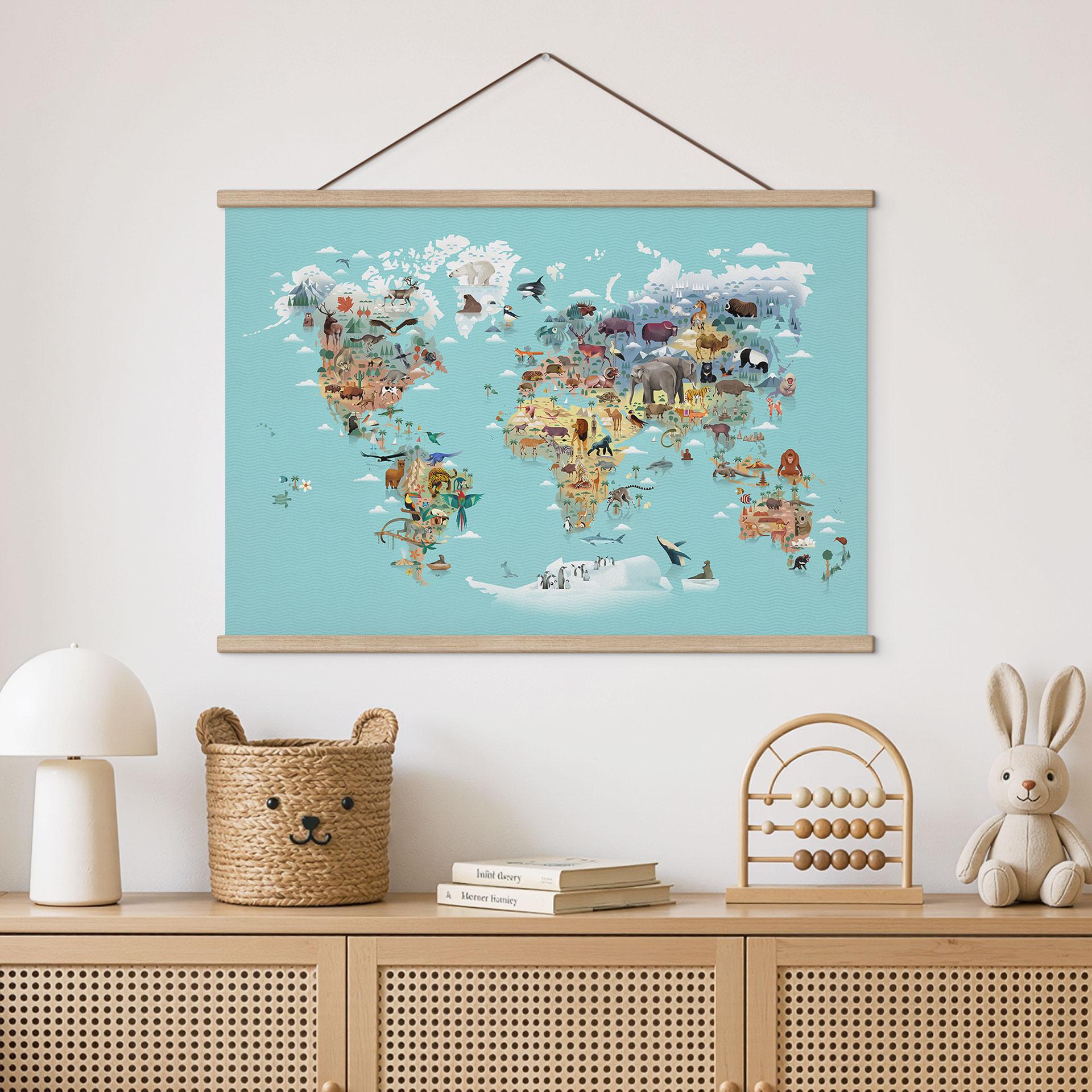 Stoffbild World Map - Braun