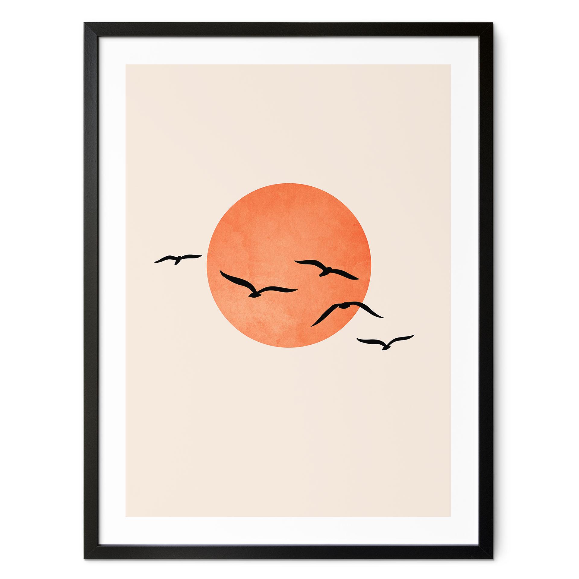 Plakat Trækfugle flyver mod solen - Kubistika