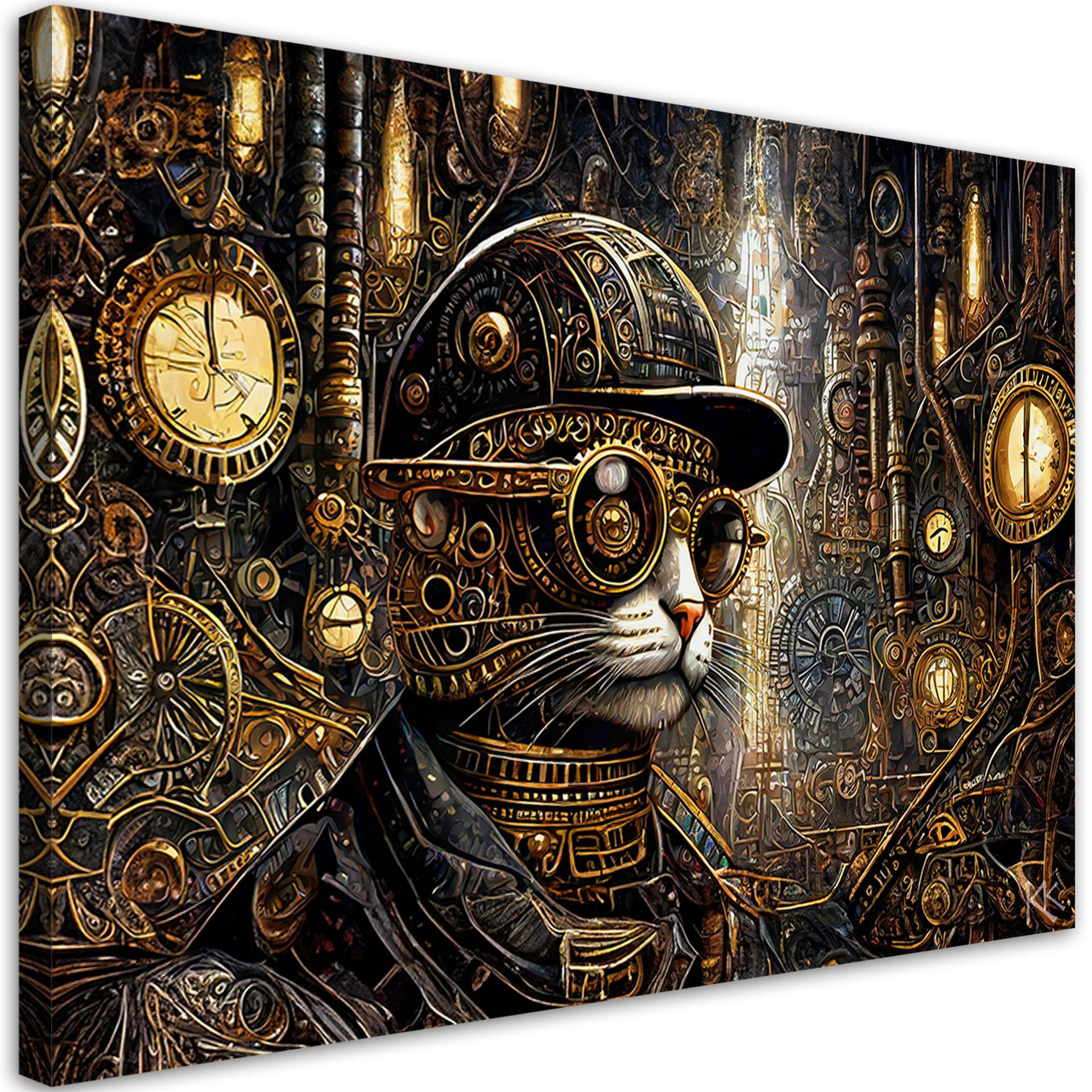 Canvasbillede, Fantastisk kat i steampunk-stil