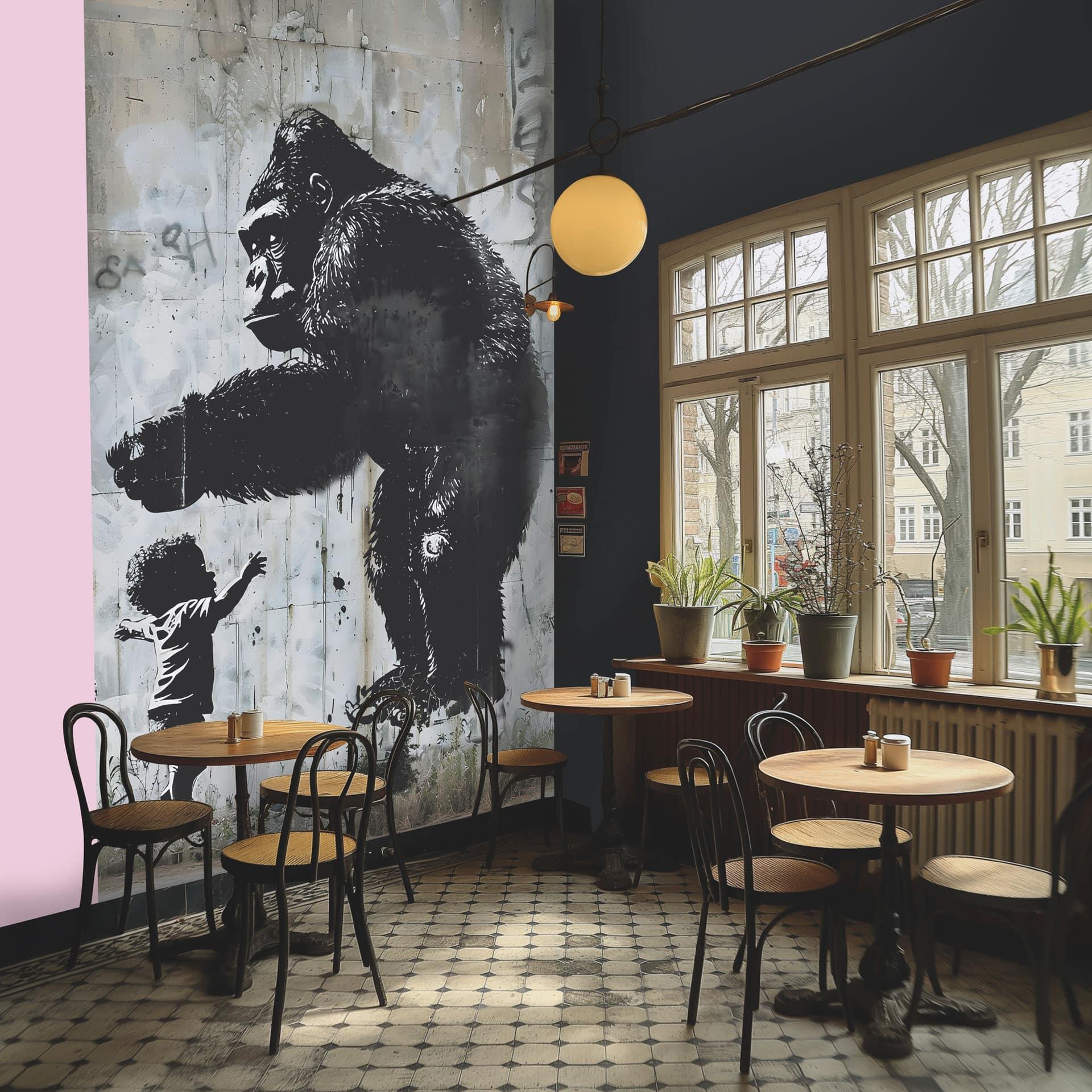 Urban art gorilla child wallpaper - street art i gråsort - Ikke-vævet tapet, der kan udvides