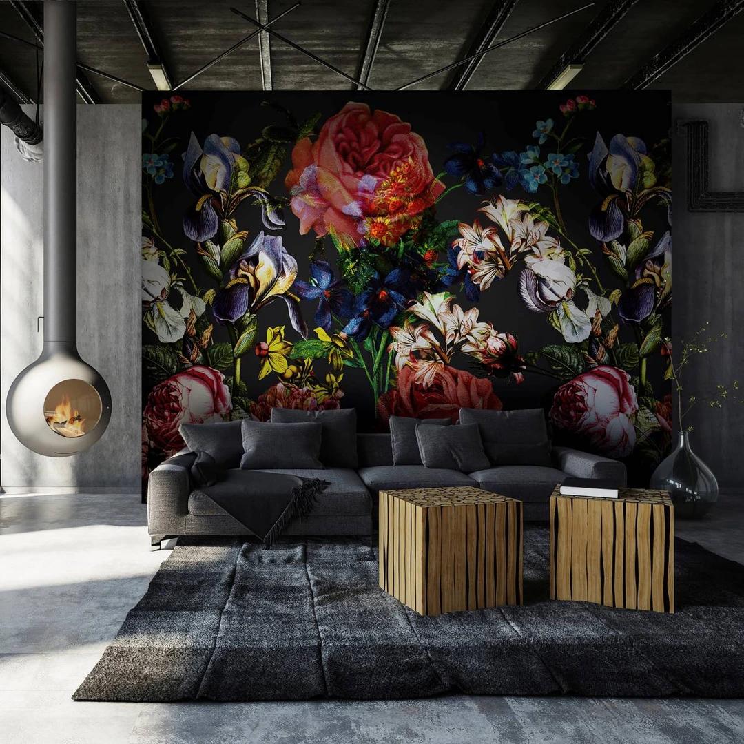 Fotobehang met bloemmotieven, Zwart Bloem 3.40 x 3.18 m