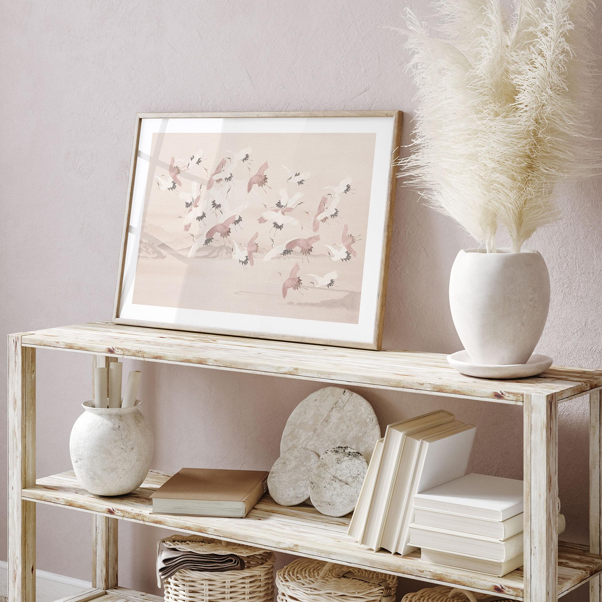 Plakat med traner over søen - Bloomery Decor