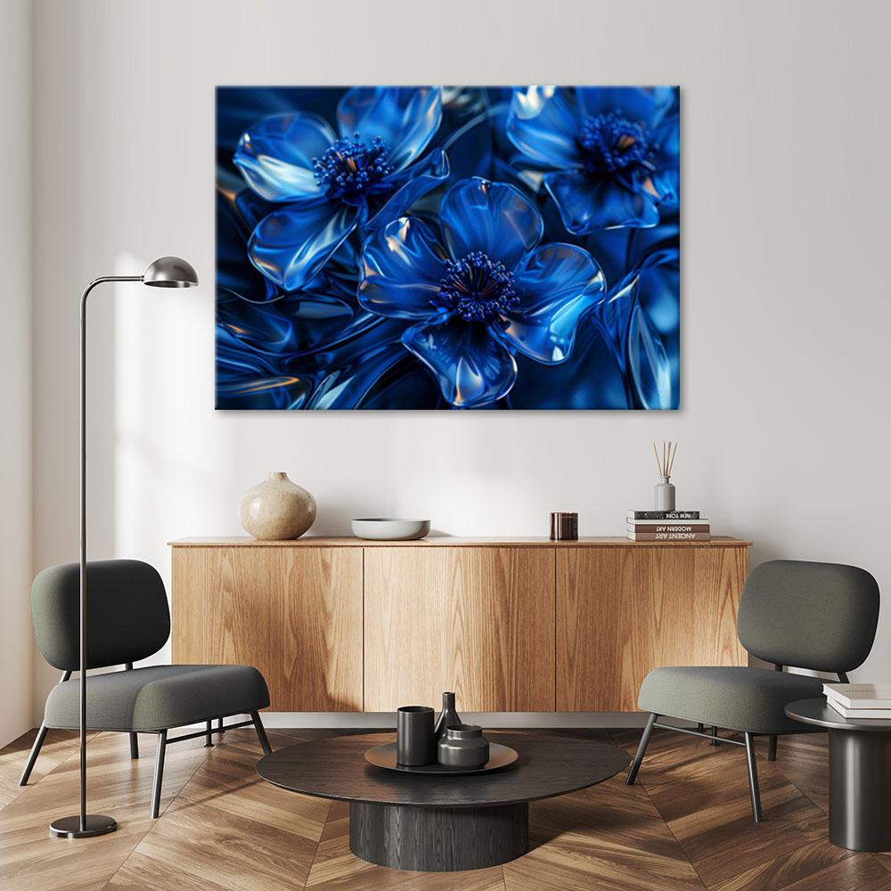 Canvasbillede, Blå 3D-makroblomster