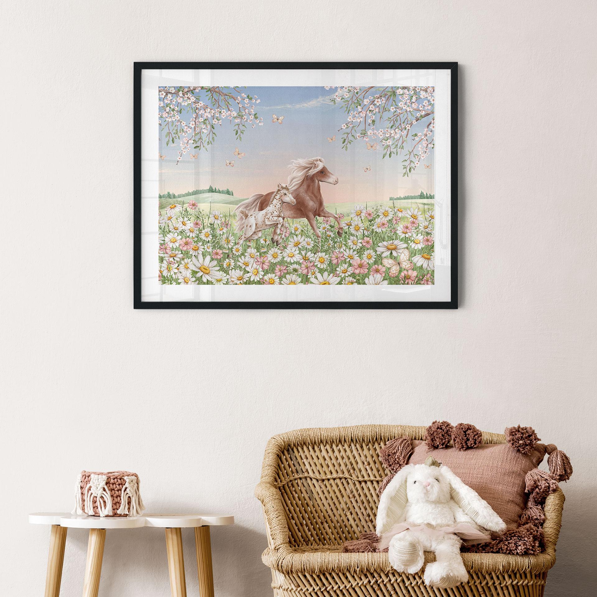 Heste i blomsterengen plakat - Kikki Belle
