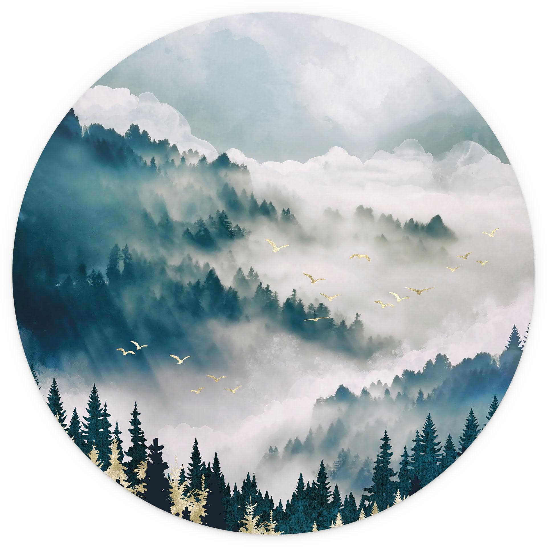 Behangcirkel Mysterieuze mist in het bos - SpaceFrog Designs - vliesbehang/zelfklevend vliesbehang