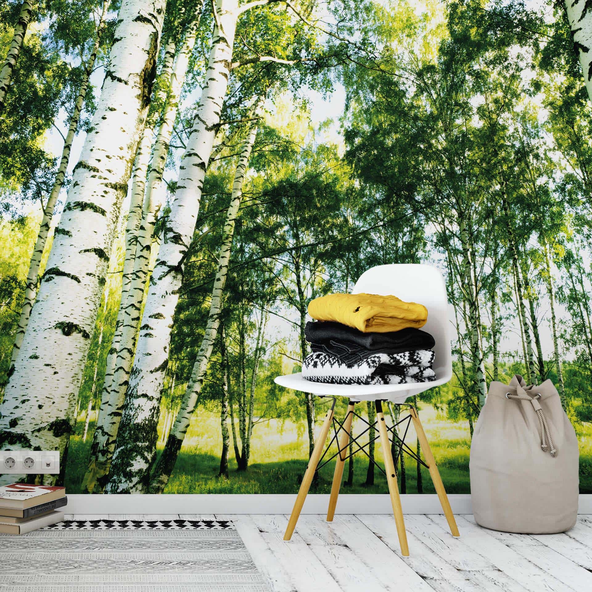 Fotobehang Papierbehang Sunshine Forest - 366x254 cm