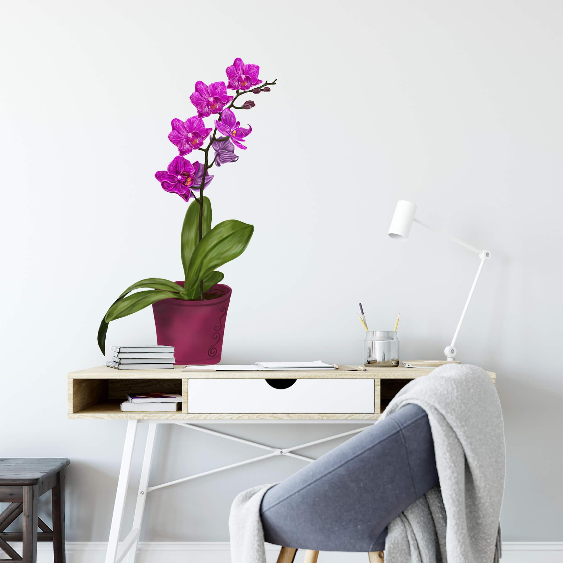 Muursticker Orchidee in bloempot